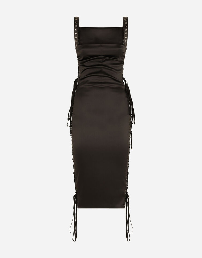Satin calf-length dress with laces and eyelets 3