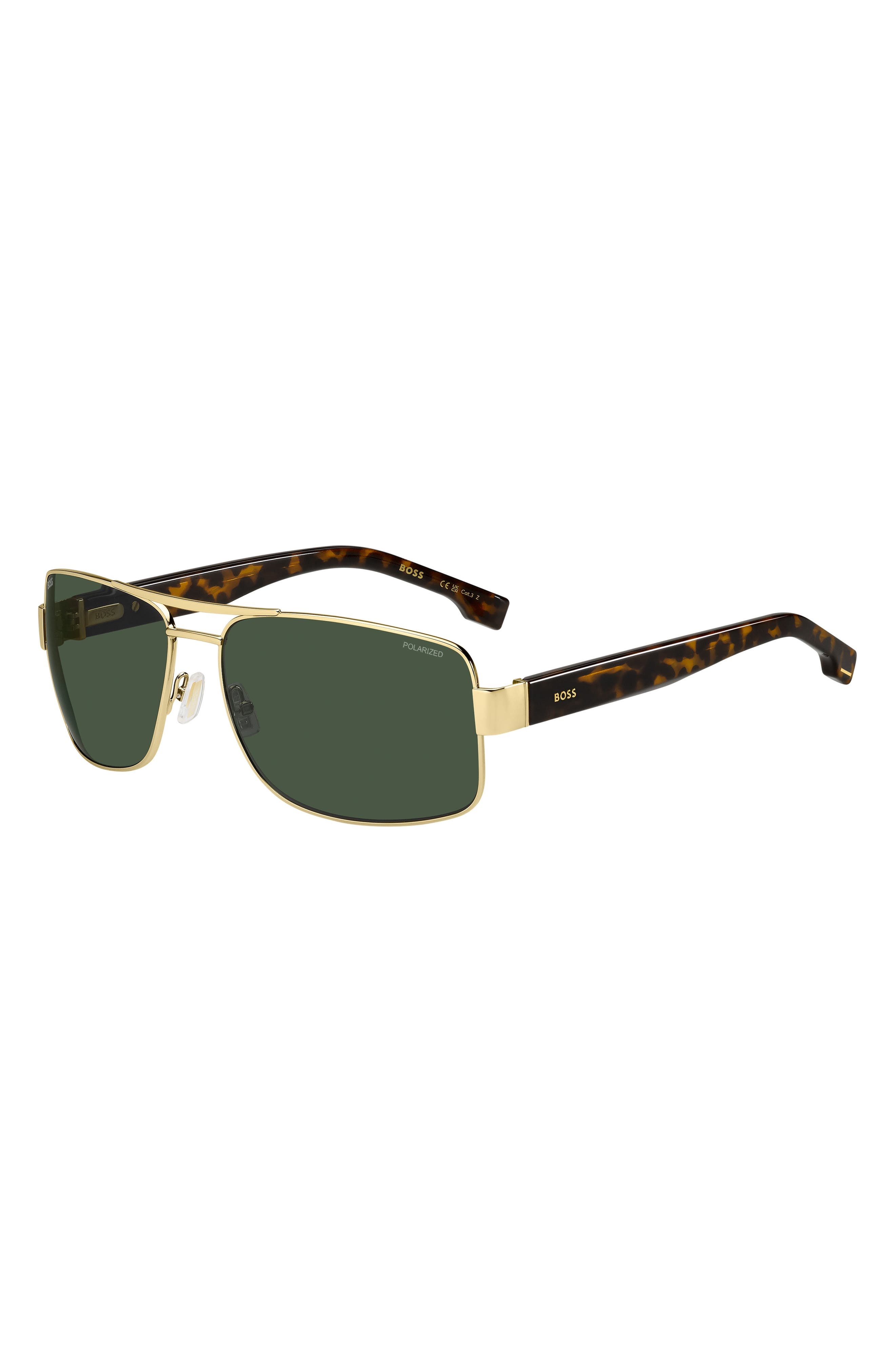 BOSS 62mm Oversize Polarized Navigator Sunglasses in Gold/Green Polar at Nordstrom - 2