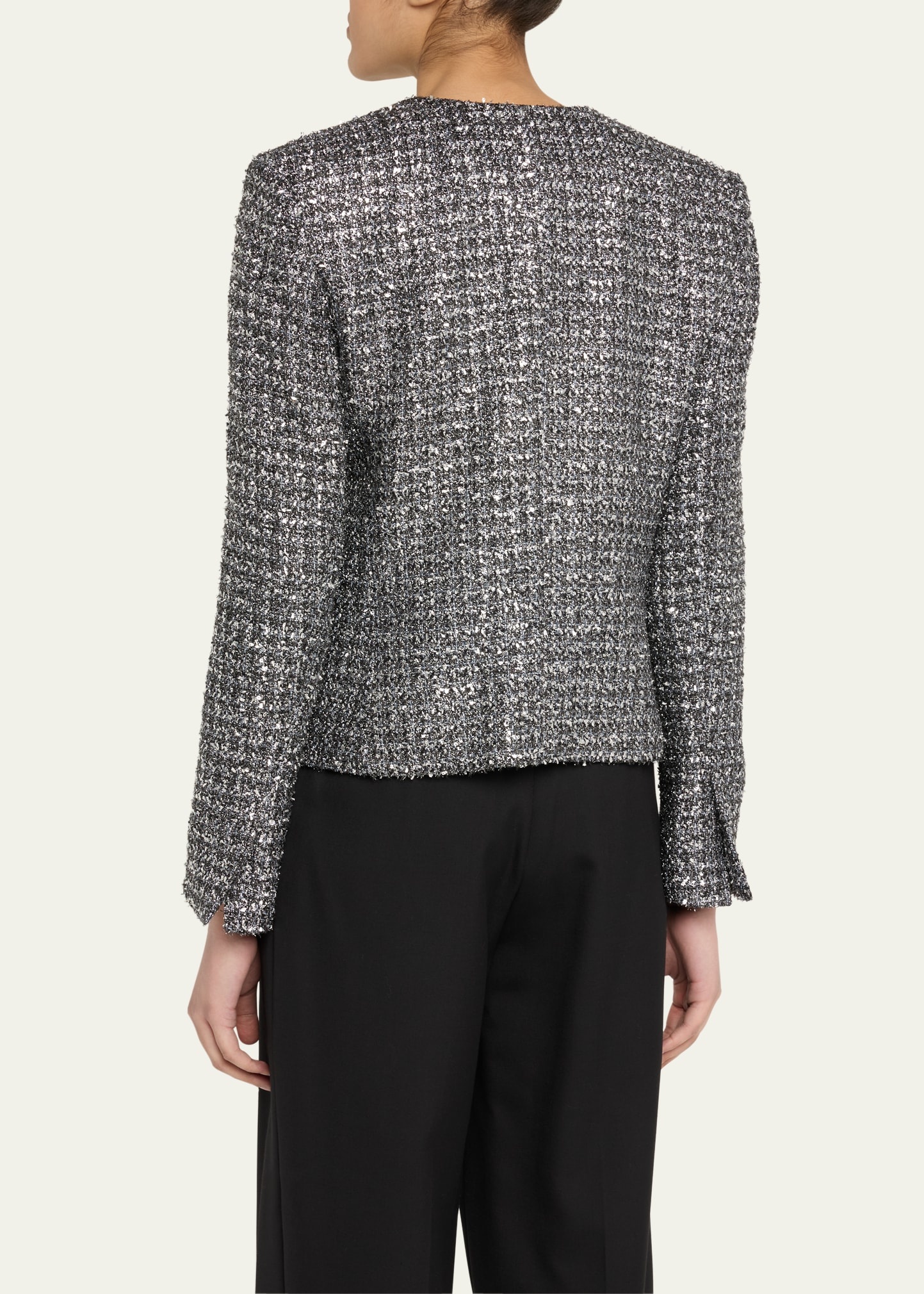 Metallic Paillette Tweed Shrunken Jacket - 3