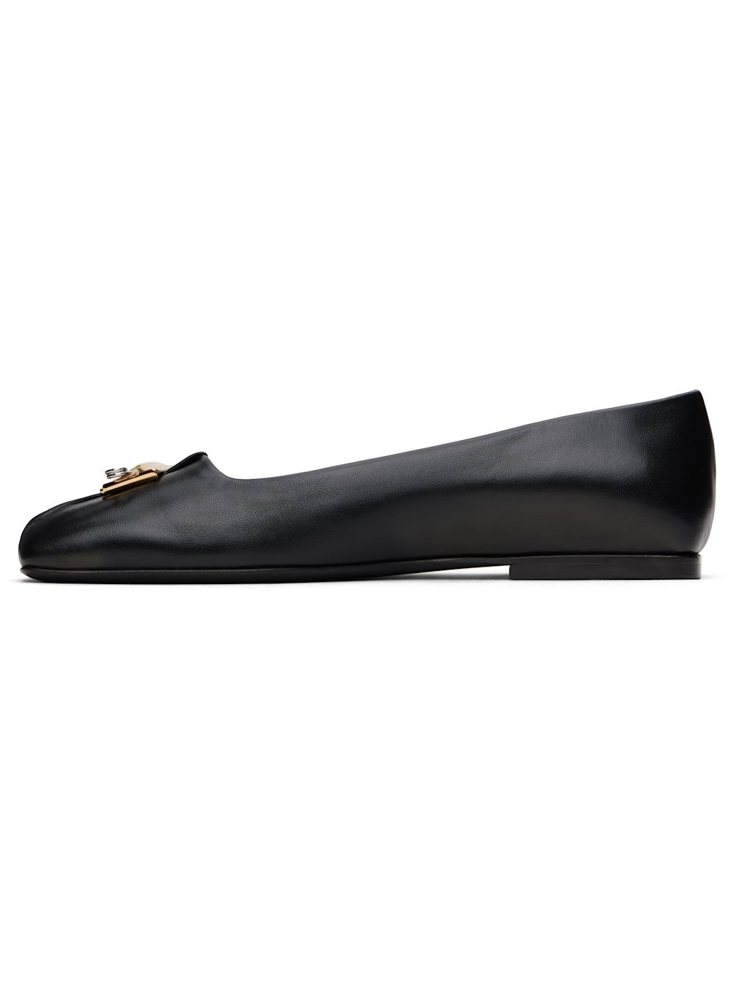 Black Safety Pin Gathered Lambskin Ballerina Flats - 3