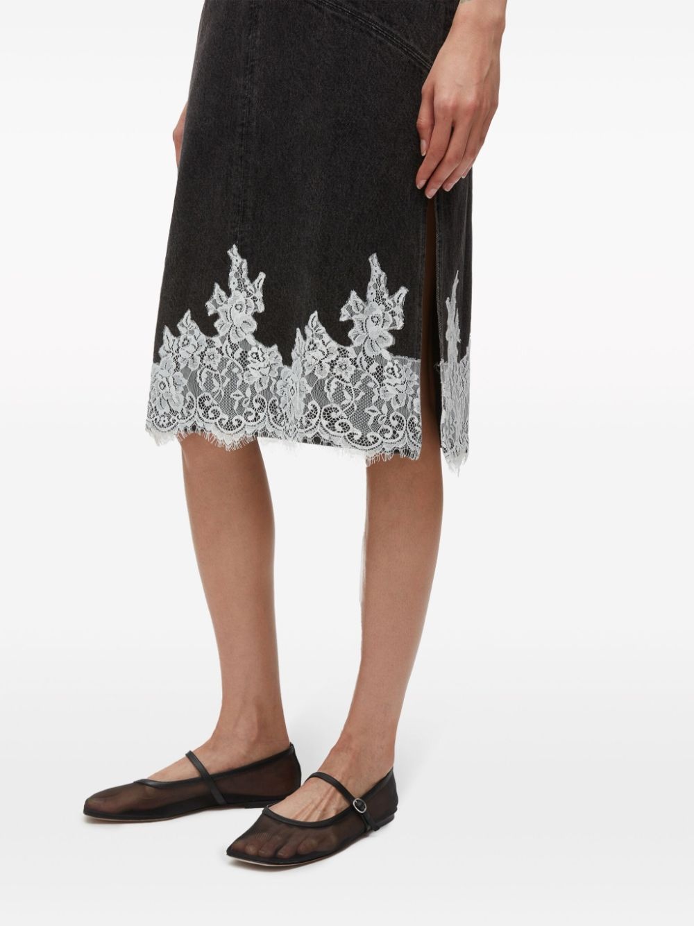 lace-trim denim slip dress - 6
