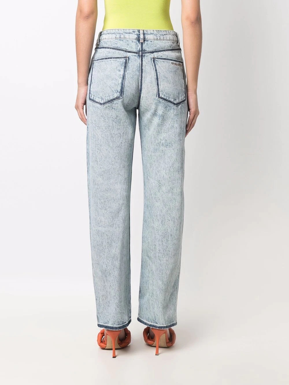 strap-detail acid wash straight-leg jeans - 4