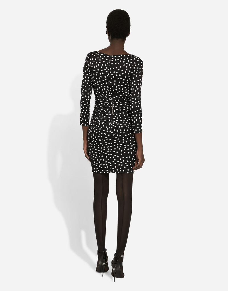 Short charmeuse dress with draped detailing and micro polka-dot print 3