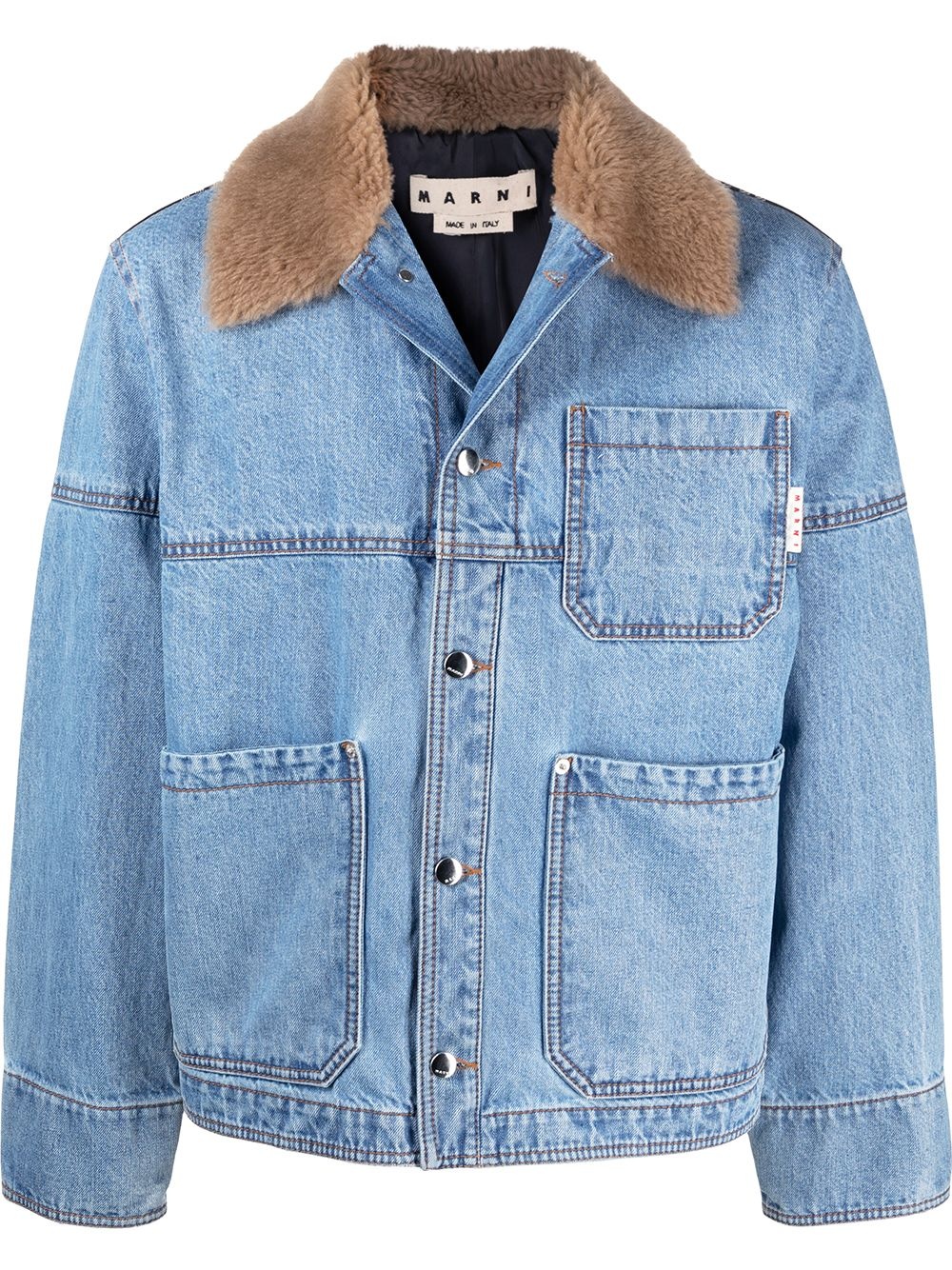 tartan-panel denim jacket - 1