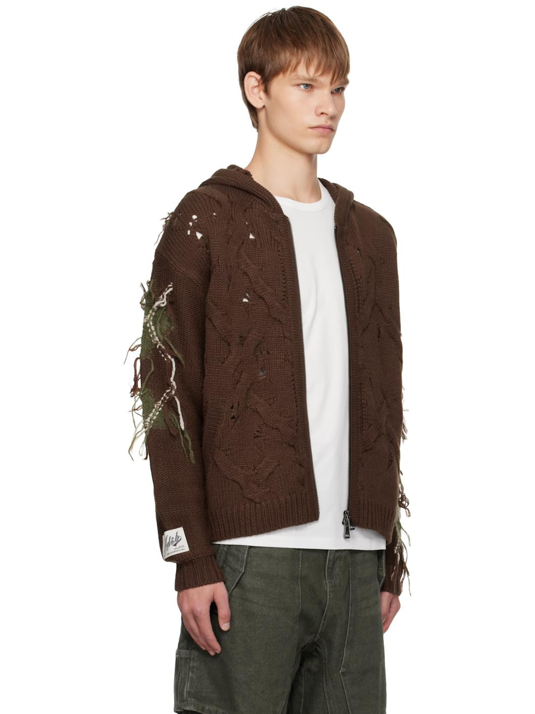 Brown Argyle Fisherman Zip-Up Hoodie - 2