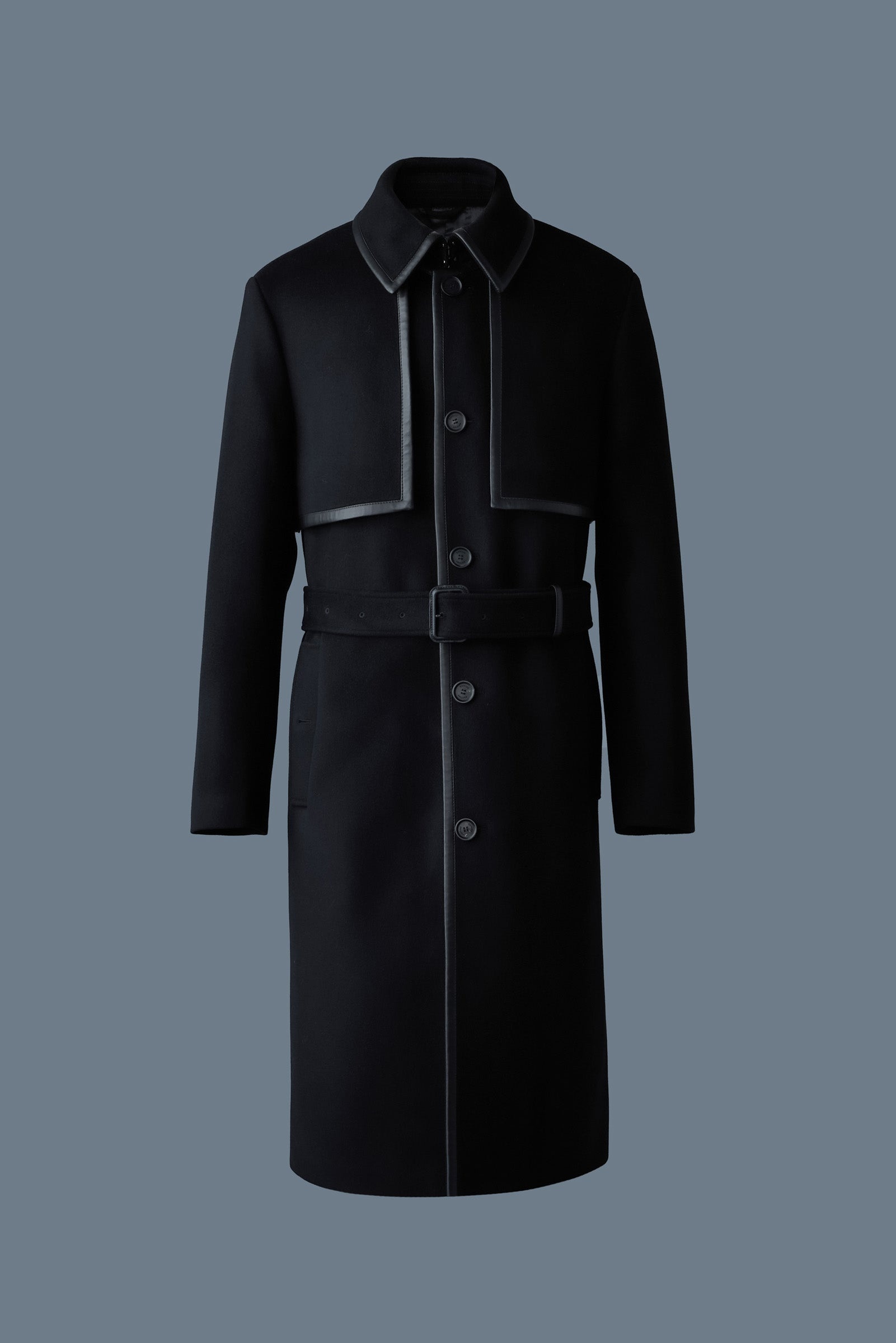 CORBIN Wool trench coat with leather detail. - 2