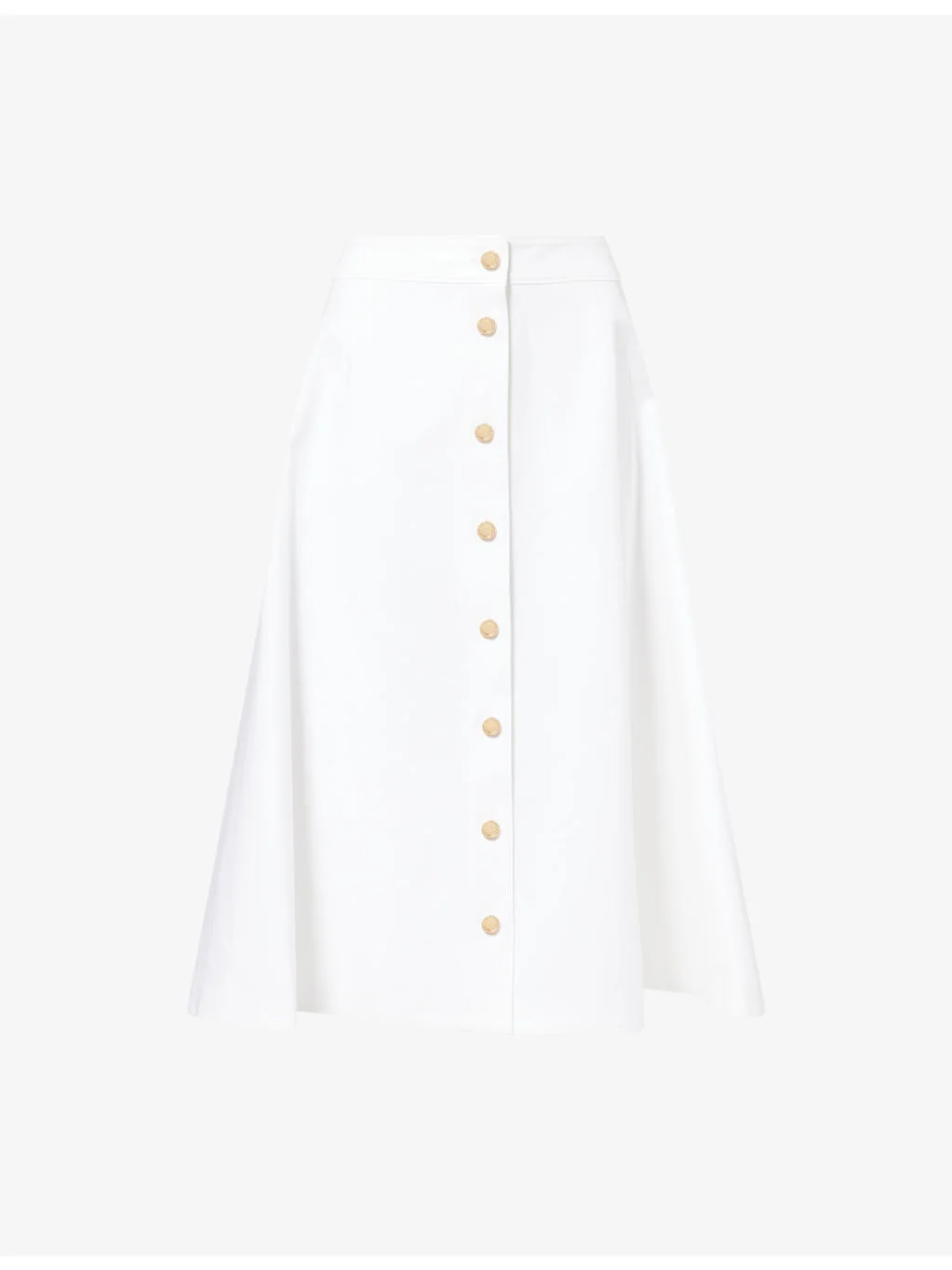 A-Line Button-Front Cotton-Blend Midi Skirt - 1