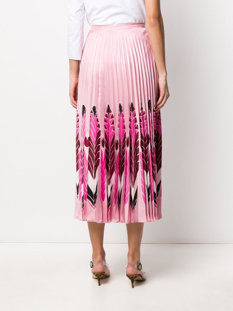 feather print pleated midi skirt - 4