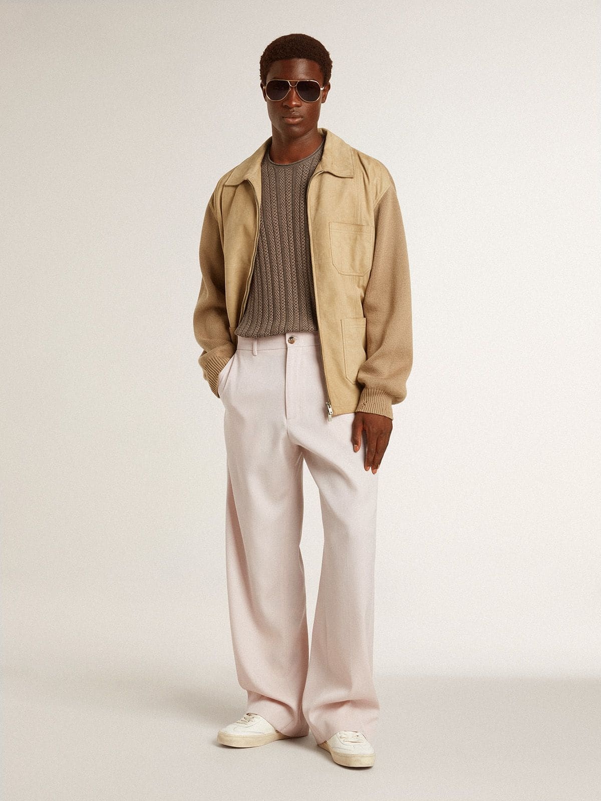 Men's jacket in travertine-colored nubuck leather with wool-blend sleeves and back - 3