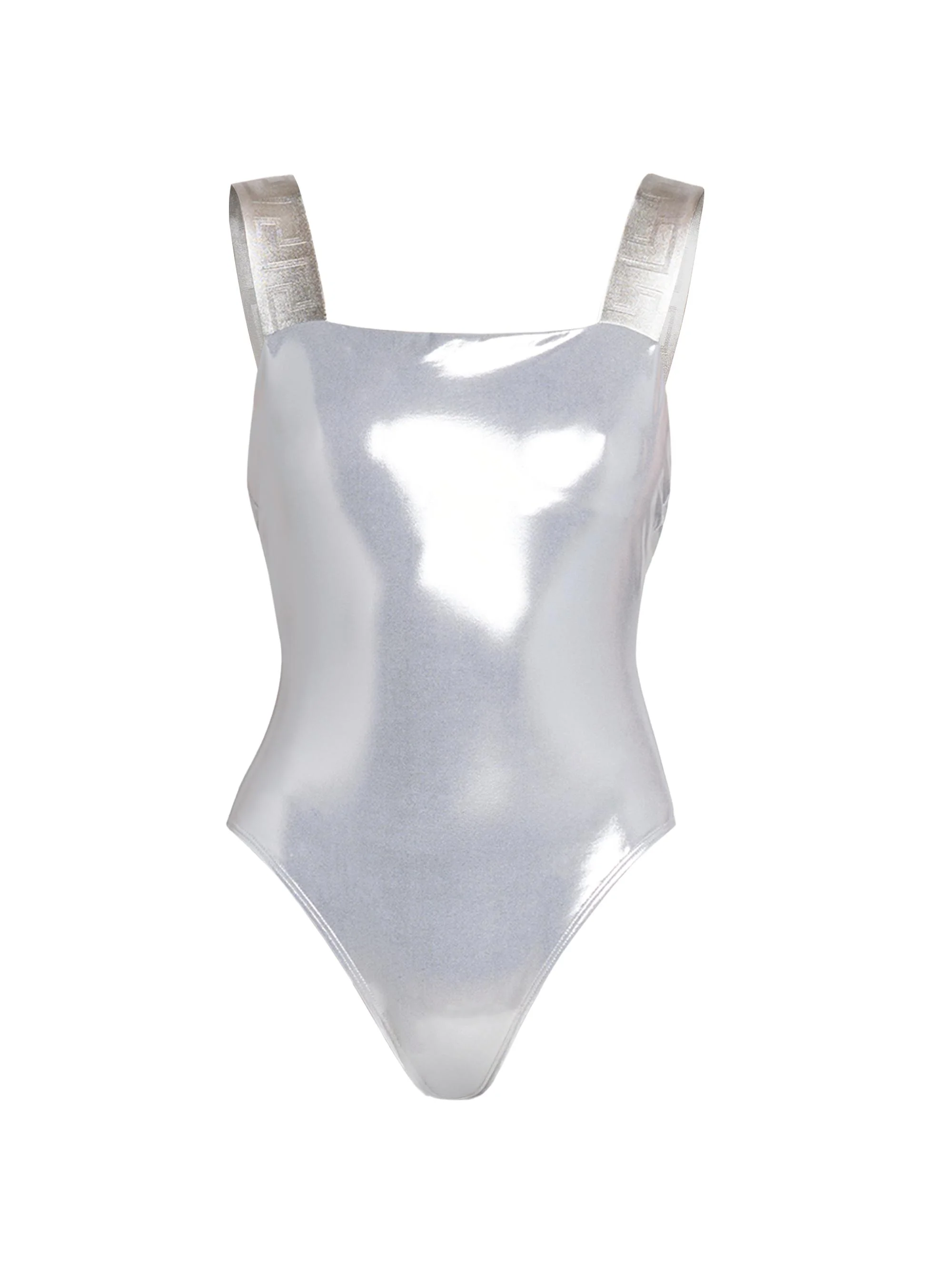 Women's Laminated Metallic One-Piece Swimsuit - Silver - 1