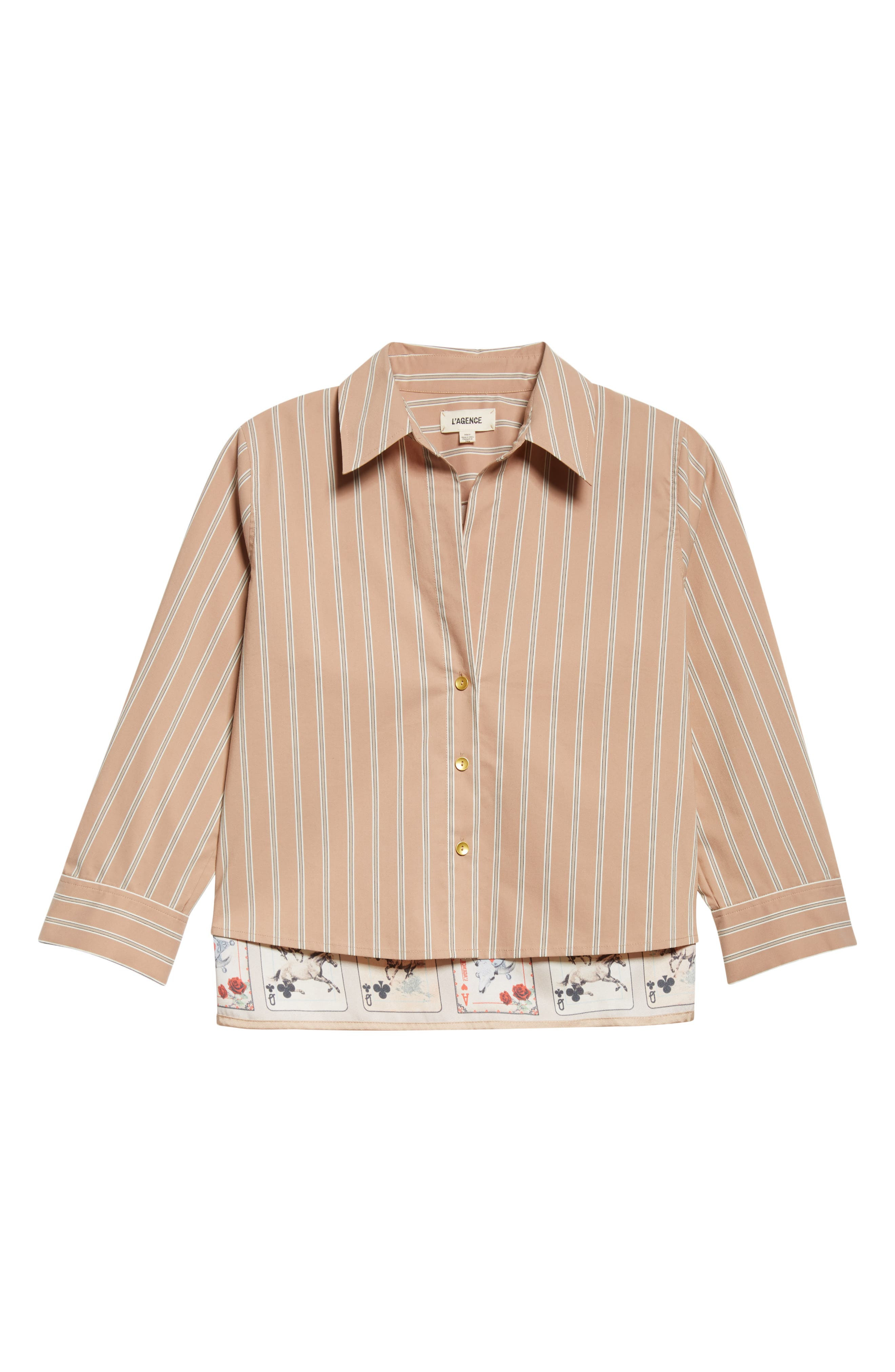 L'AGENCE Fawn Stripe Stretch Organic Cotton Blend Button-Up Shirt in Fwn Strpe/tan Mlt Western Card  - 5