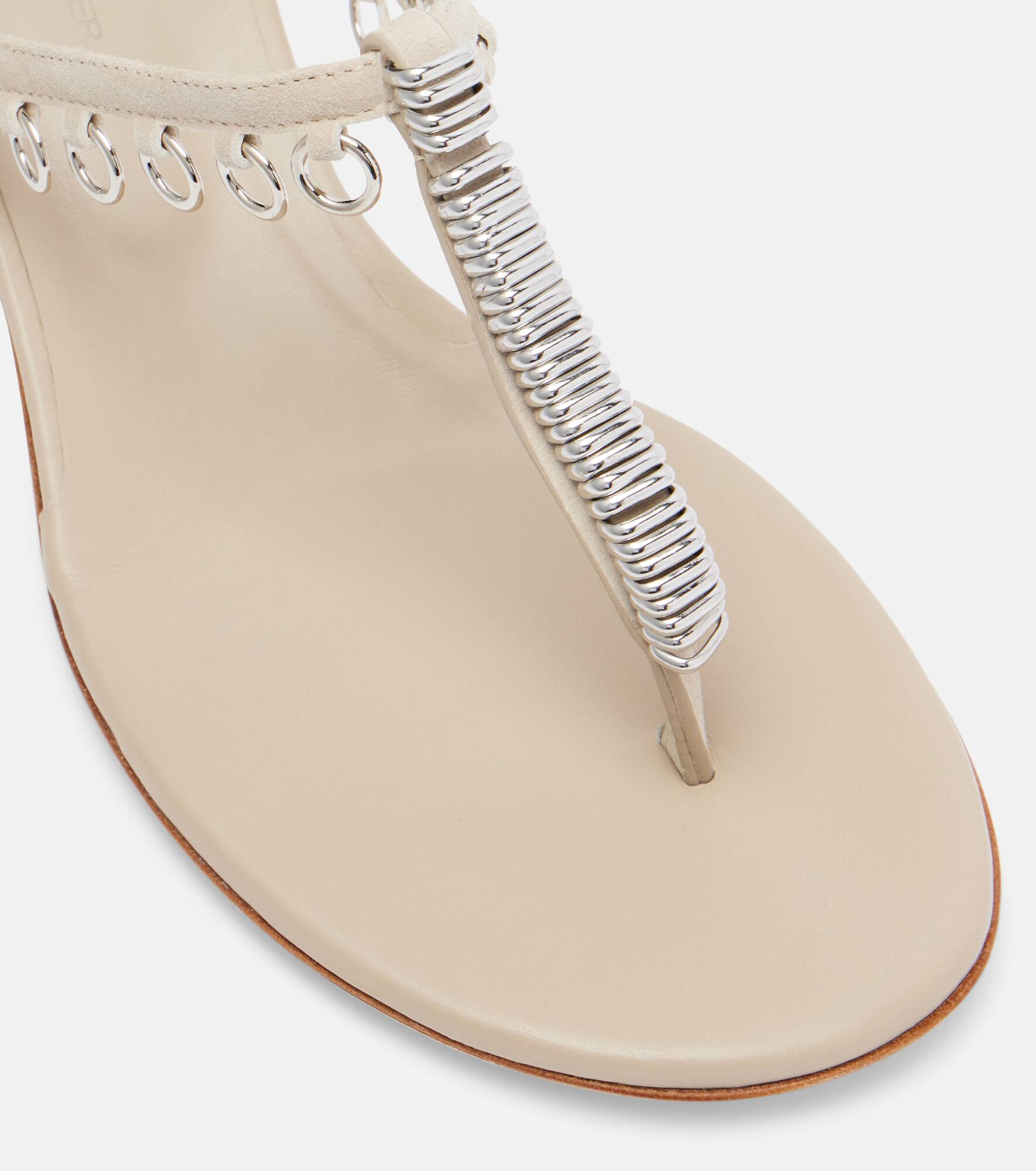 Pierced embellished leather thong sandals - 5