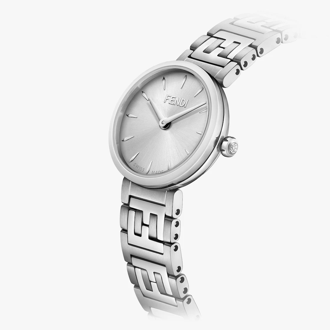 Polished and brushed stainless steel case, crown set with 1 diamond, approx. 0.02 carat. Silver sunr - 3