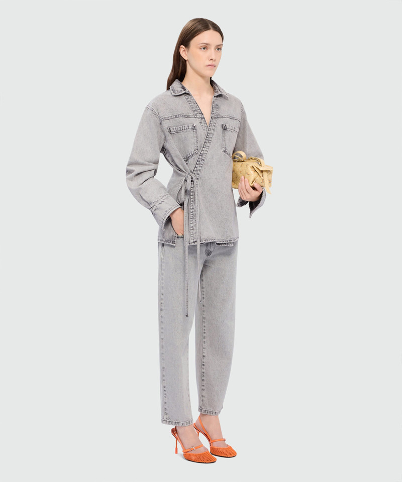 Grey stone-washed five-pocket denim trousers 4