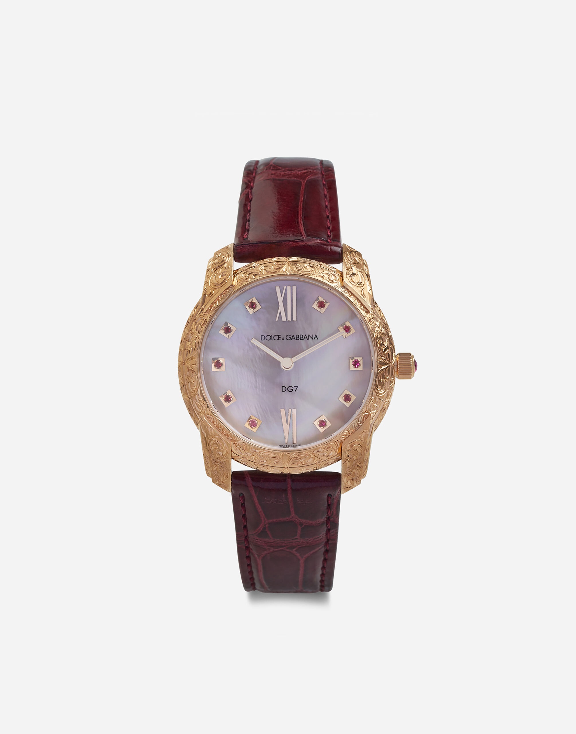 DG7 Gattopardo watch in red gold with pink mother of pearl and rubies - 1