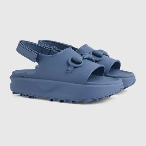 [GUCCI]★Horsebit Flatform Sandal Blue Rubber size 37 - Gucci Horsebit Blue rubber platform slingback