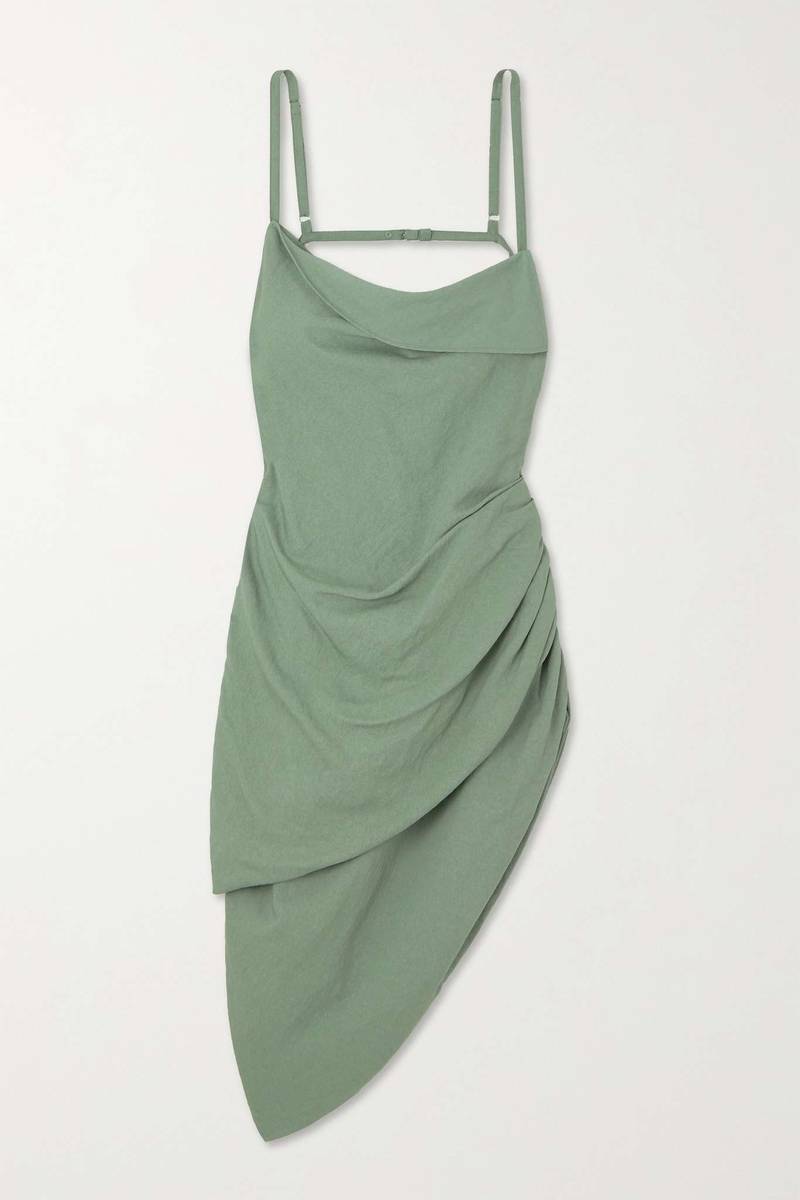 Saudade asymmetric draped woven mini dress 1