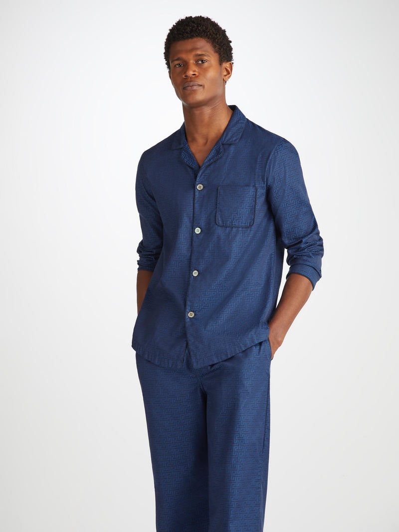 Men's Modern Fit Pajamas Paris 27 Cotton Jacquard Navy - 5