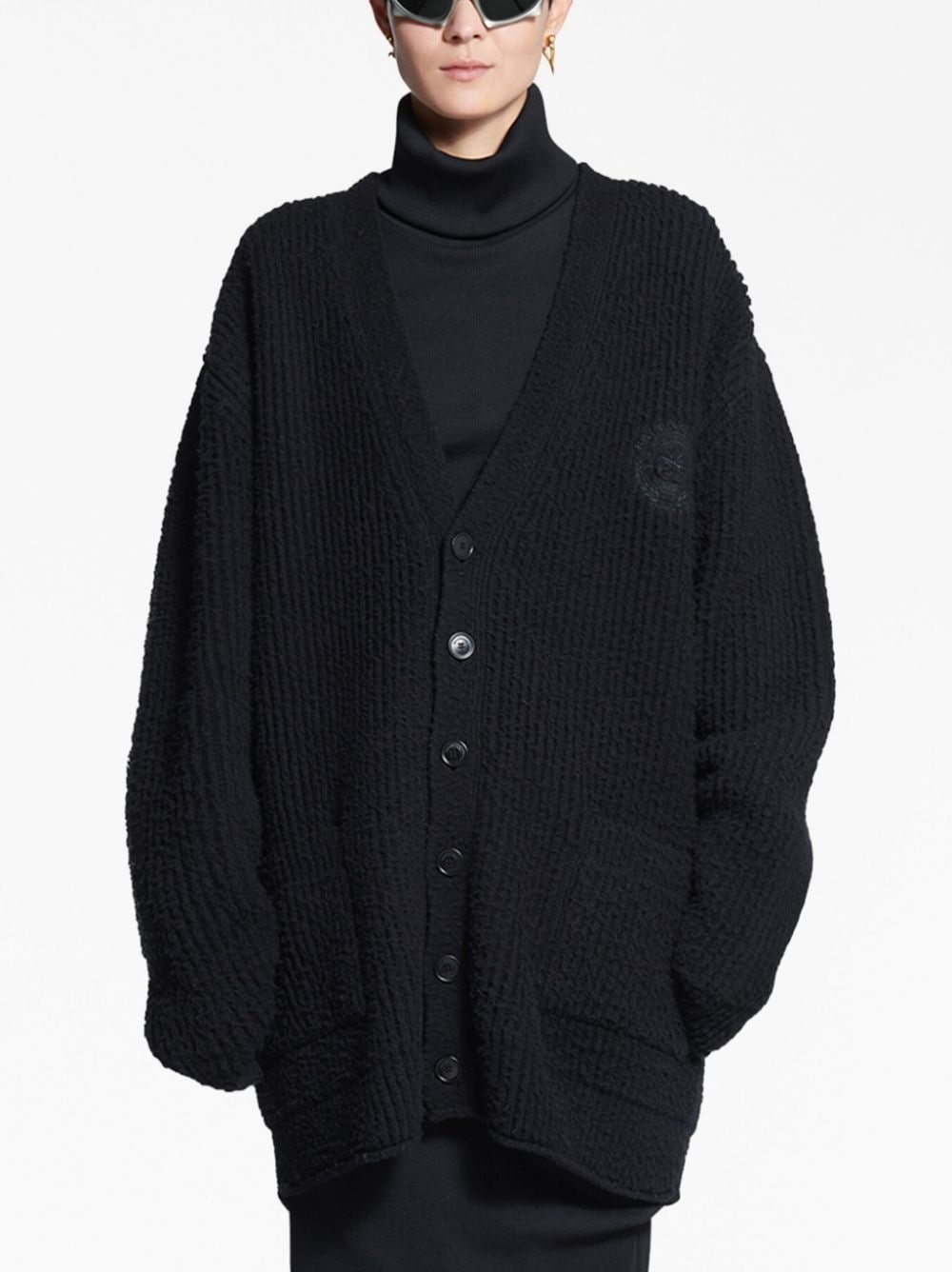 logo-embroidered ribbed cardigan - 5