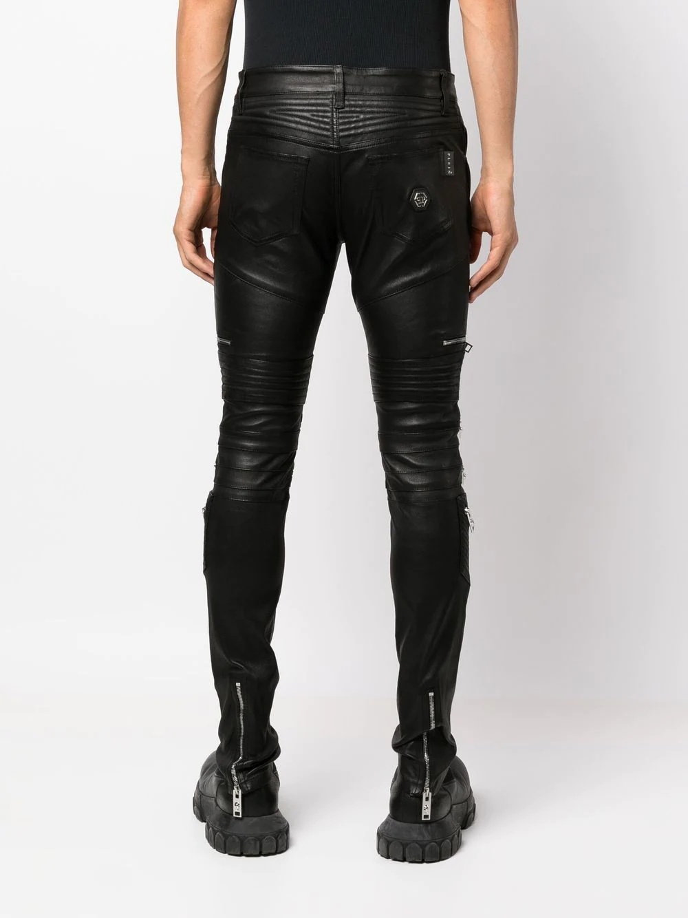 zippered leather biker trousers - 4