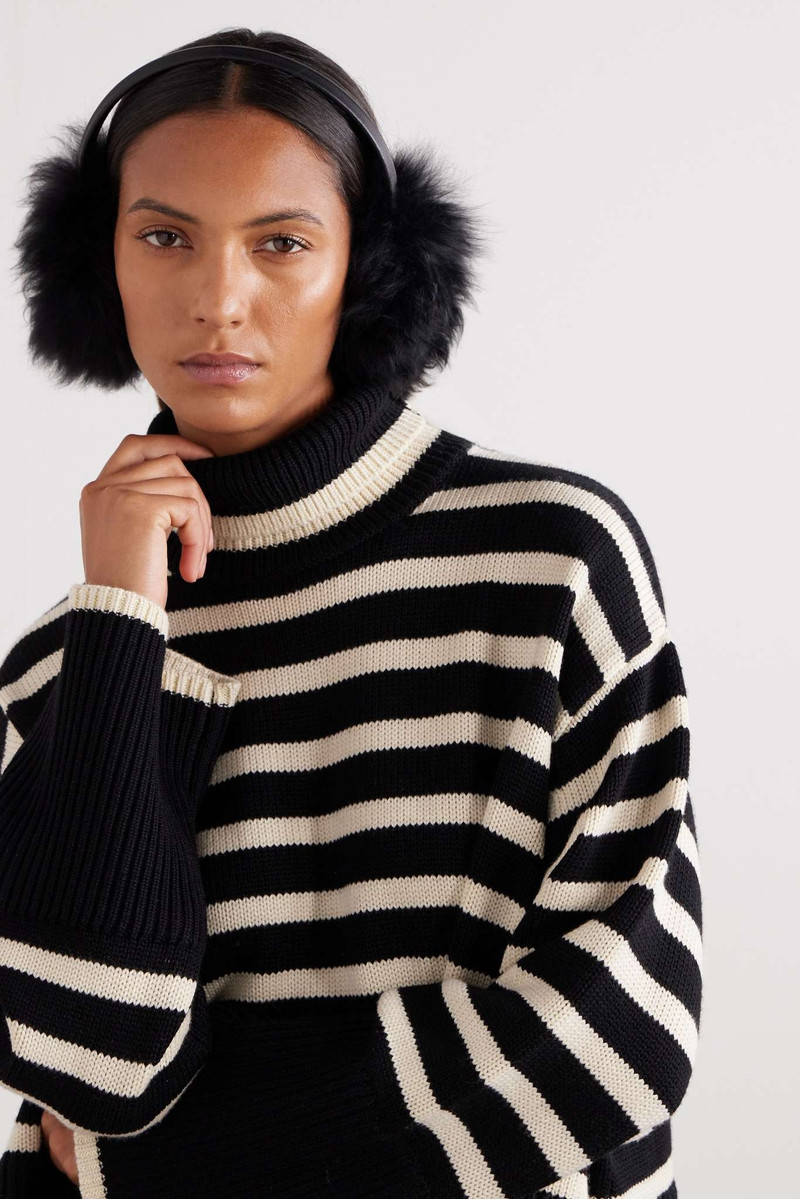 Yves Salomon Leather-trimmed shearling earmuffs Black outlook