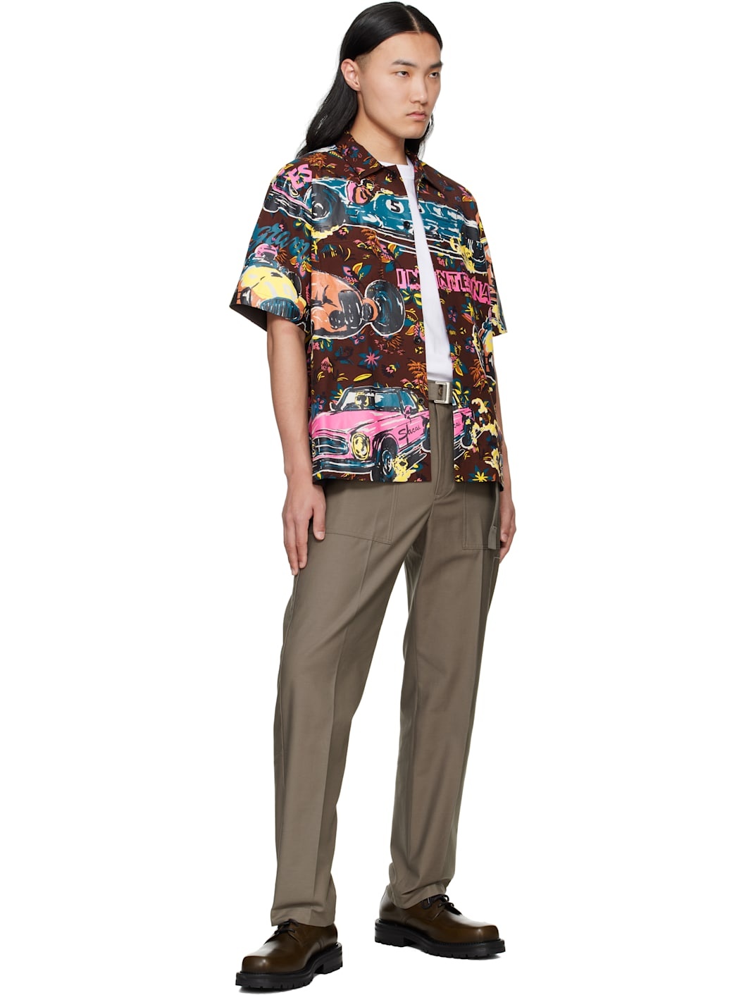 Burgundy Car Race Tropical Print Shirt - 4