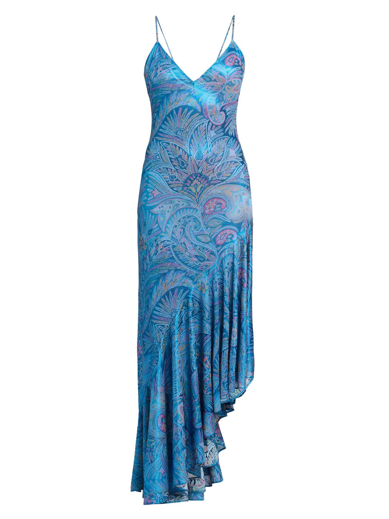 Women's Paisley Lotus Print Asymmetric Slipdress - Stamp Afdo Rosso 1