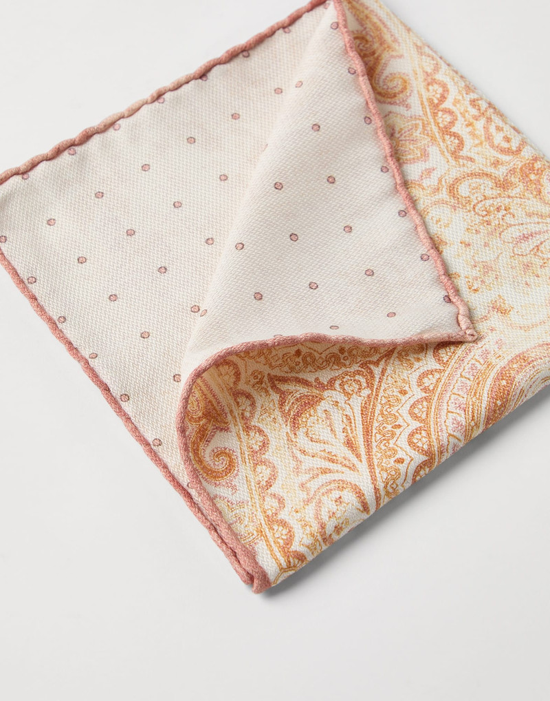 Brunello Cucinelli Double face silk pocket square with paisley design outlook