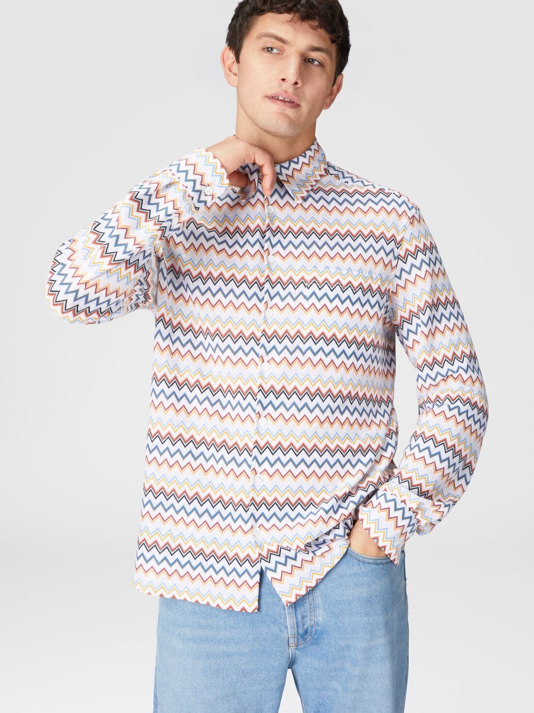 Zig zag cotton shirt with breast pocket - 4