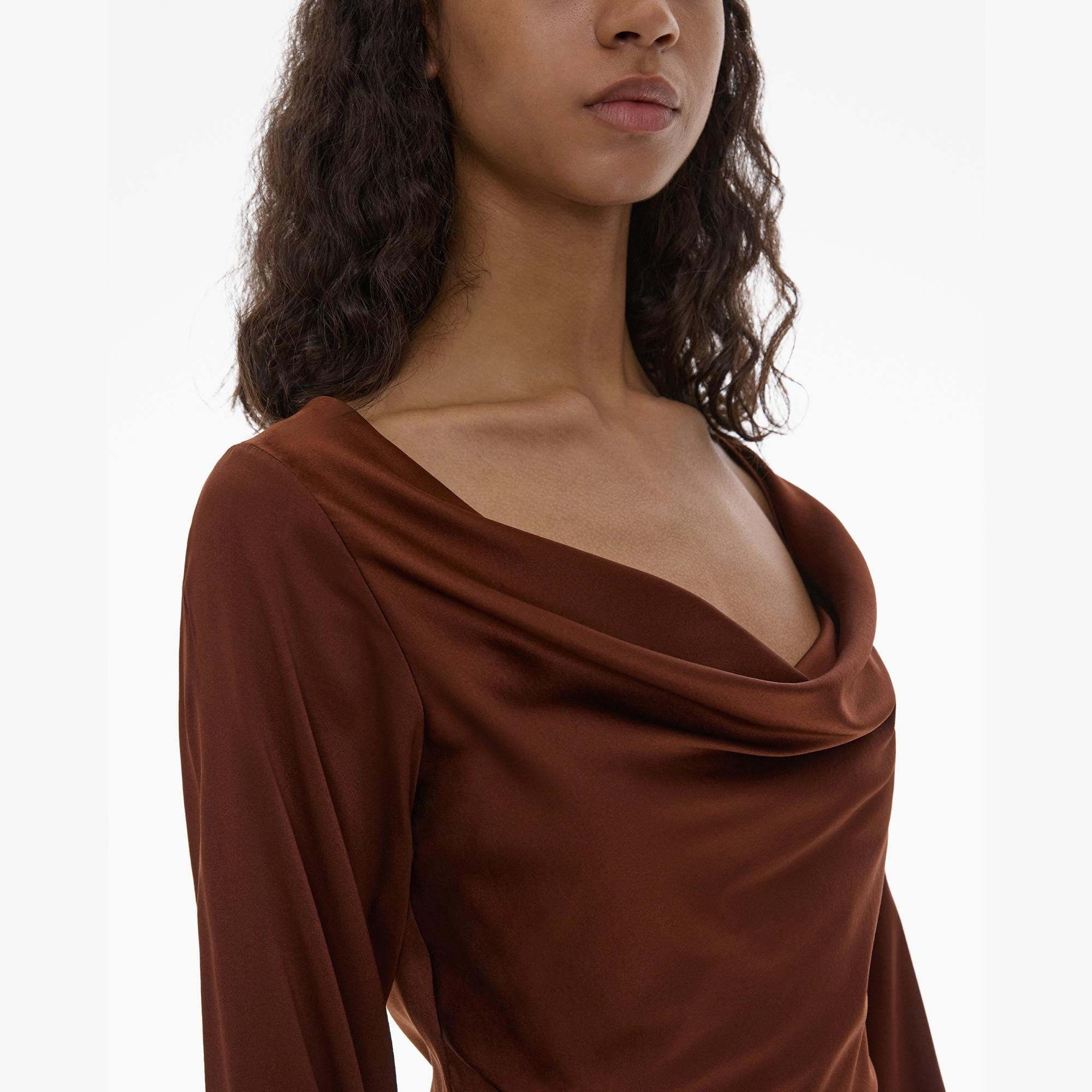 STRETCH SILK COWL NECK BLOUSE - 6