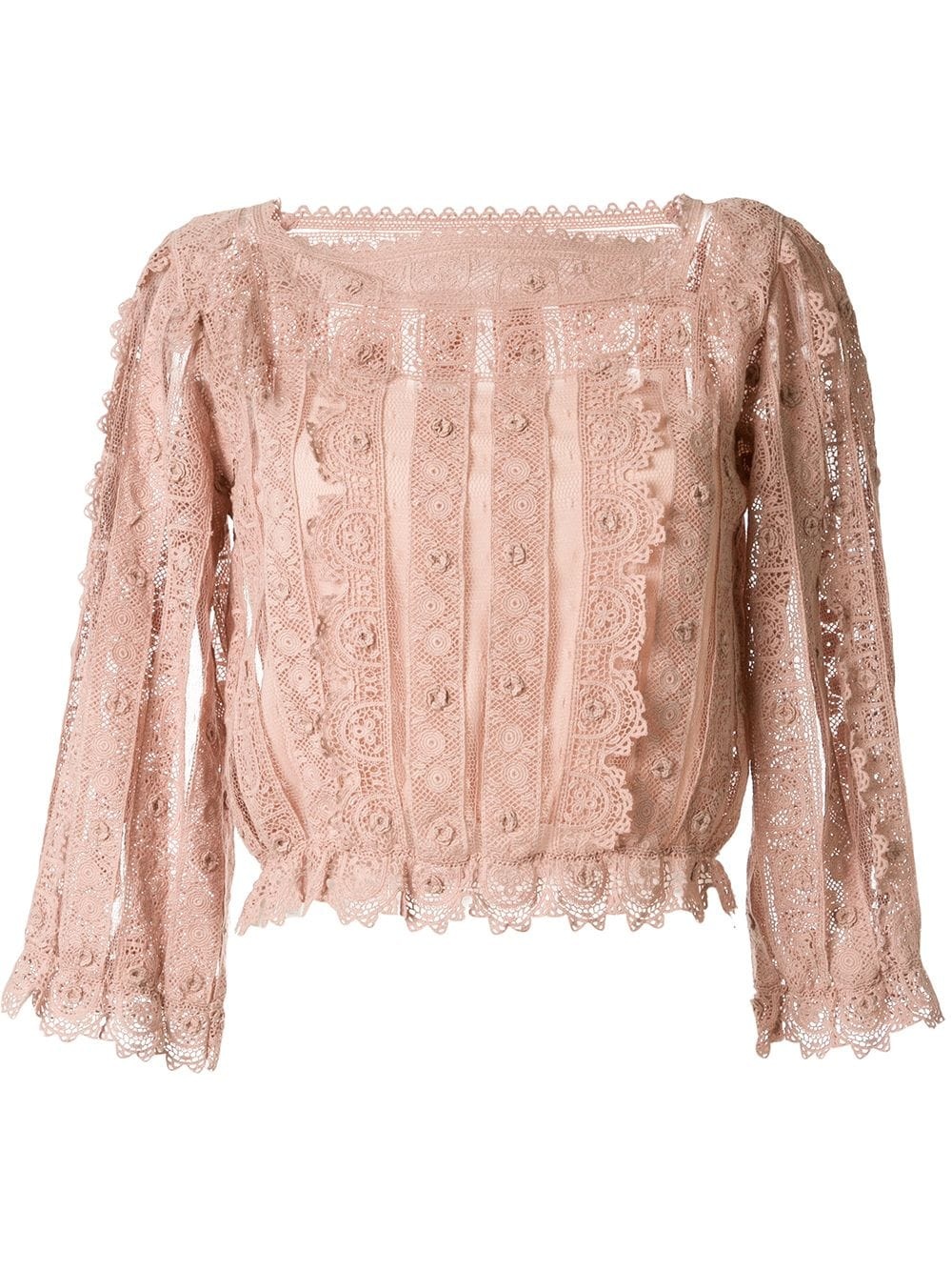 lace straight-neck blouse - 1