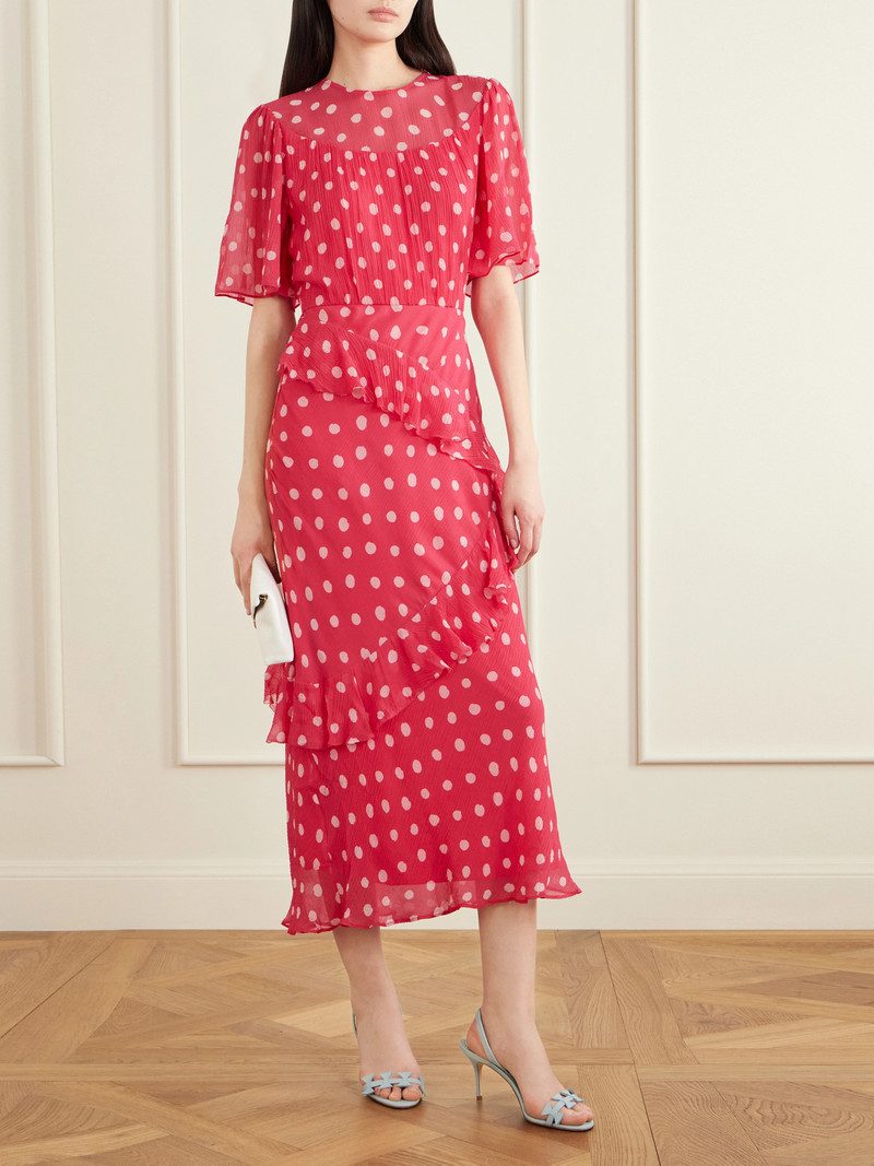 SALONI Vida E Ruffled Polka-dot Silk-blend Crepon Midi Dress outlook
