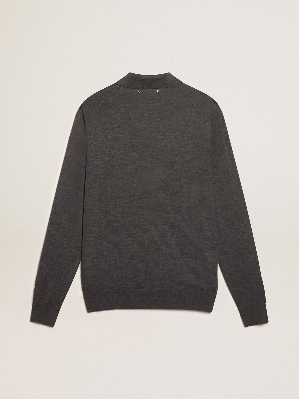 Men’s long-sleeved polo shirt in gray merino wool - 6