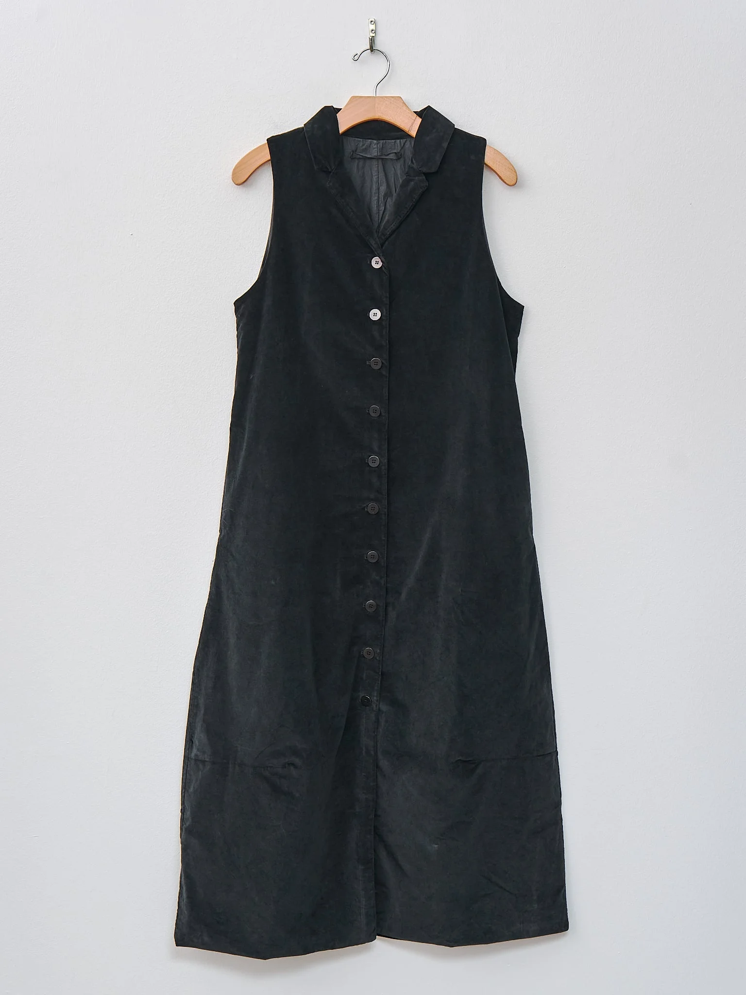 Velvet Long Sleeveless Dress - Black - 1