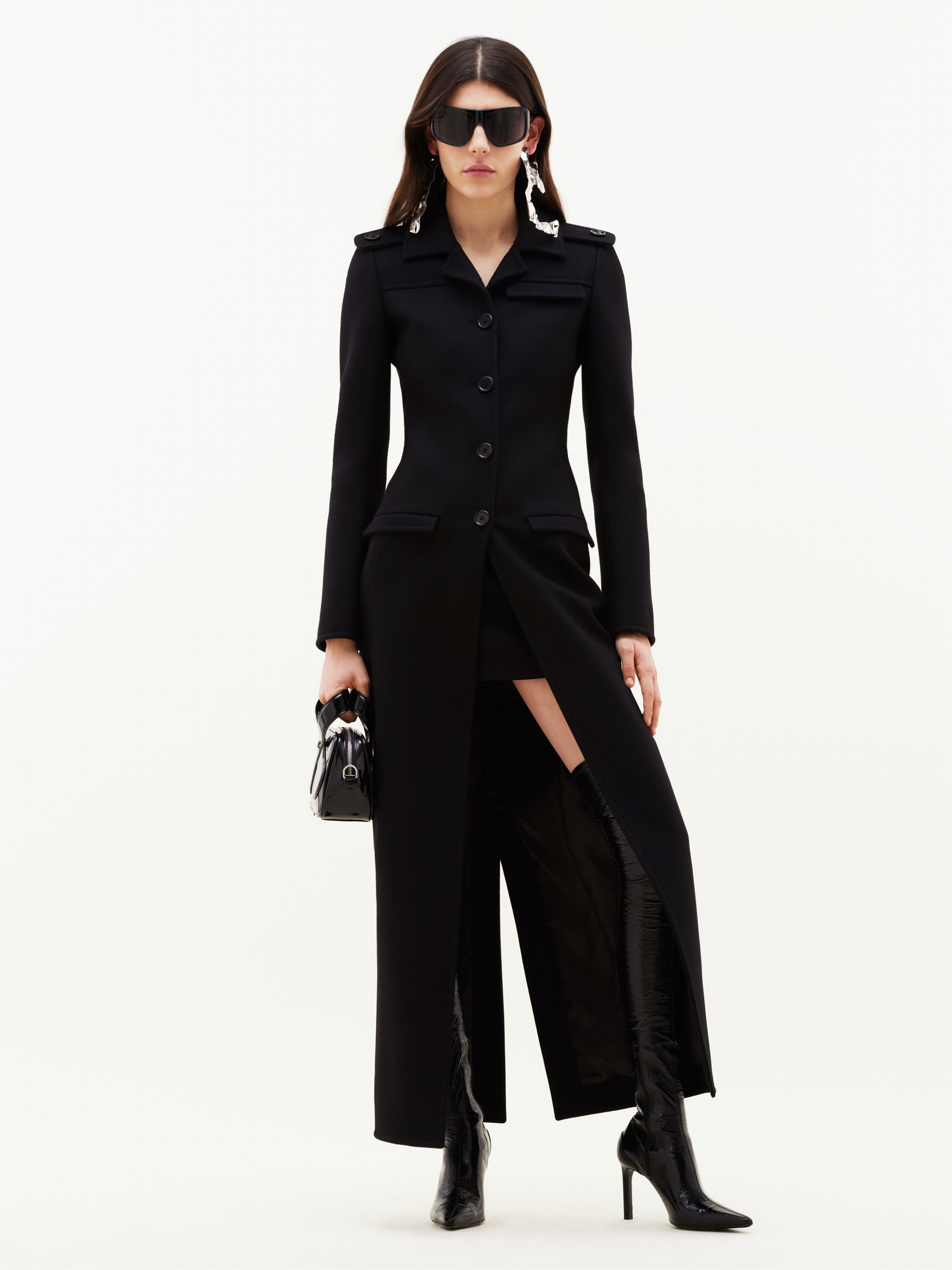 PADDED SHOULDERS WOOL COAT - 2