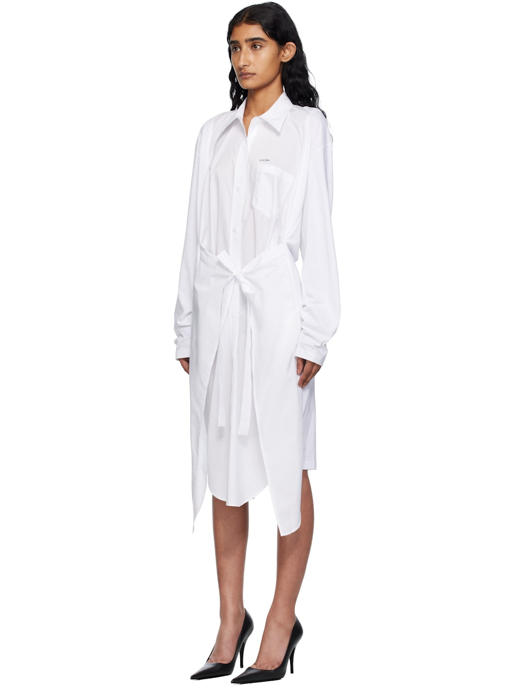 White Movable Collar Wrap Midi Dress - 4