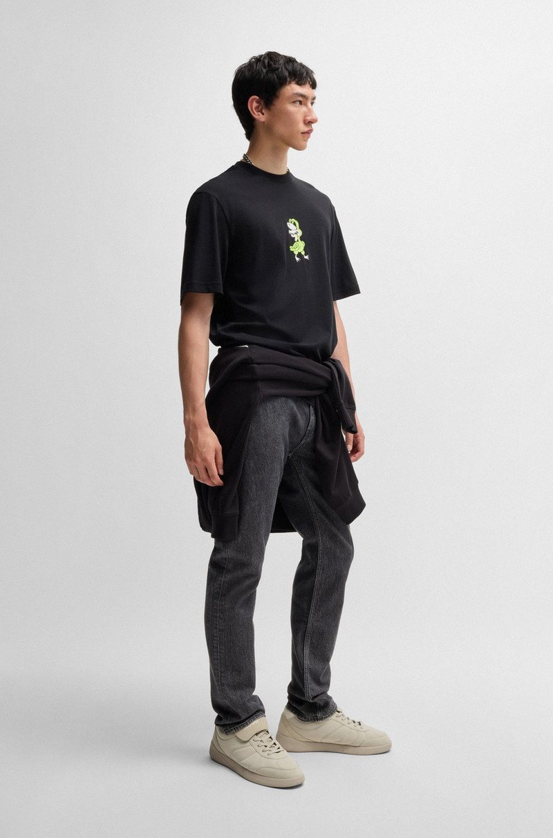 HUGO SLIM-FIT JEANS IN BLACK STONEWASHED STRETCH DENIM outlook