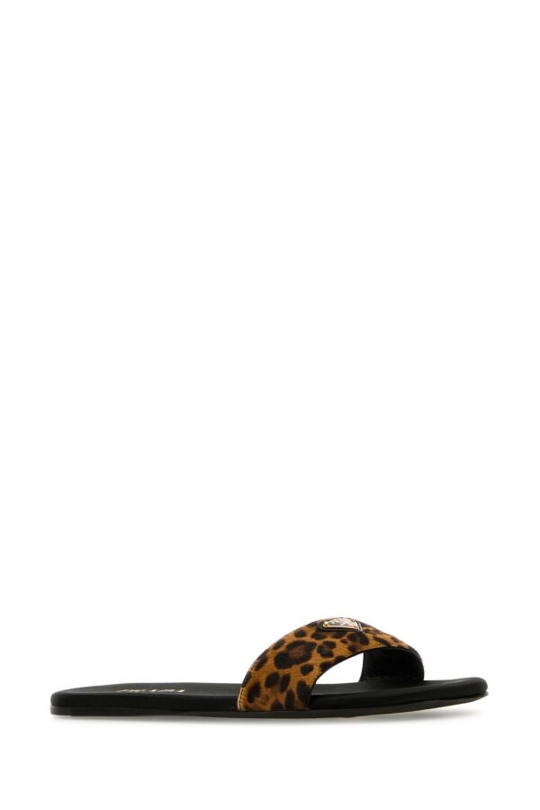 【送料&関税込】Prada Printed Calf Hair Slippers Prada Leopard Print Calf Hair Smoking Slippers Brown Size