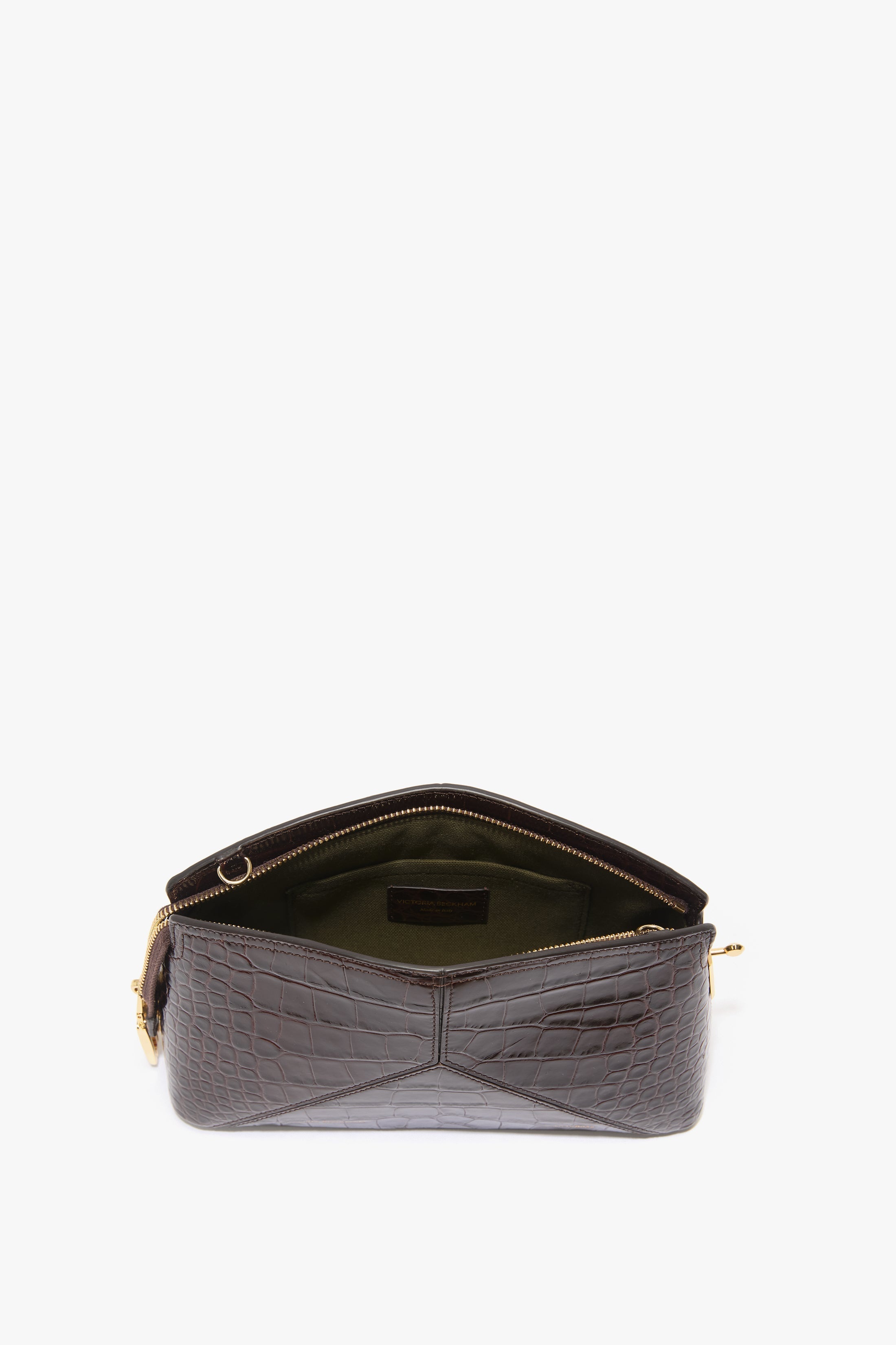 Victoria Crossbody Bag In Dark Brown Croc Embossed Leather - 9