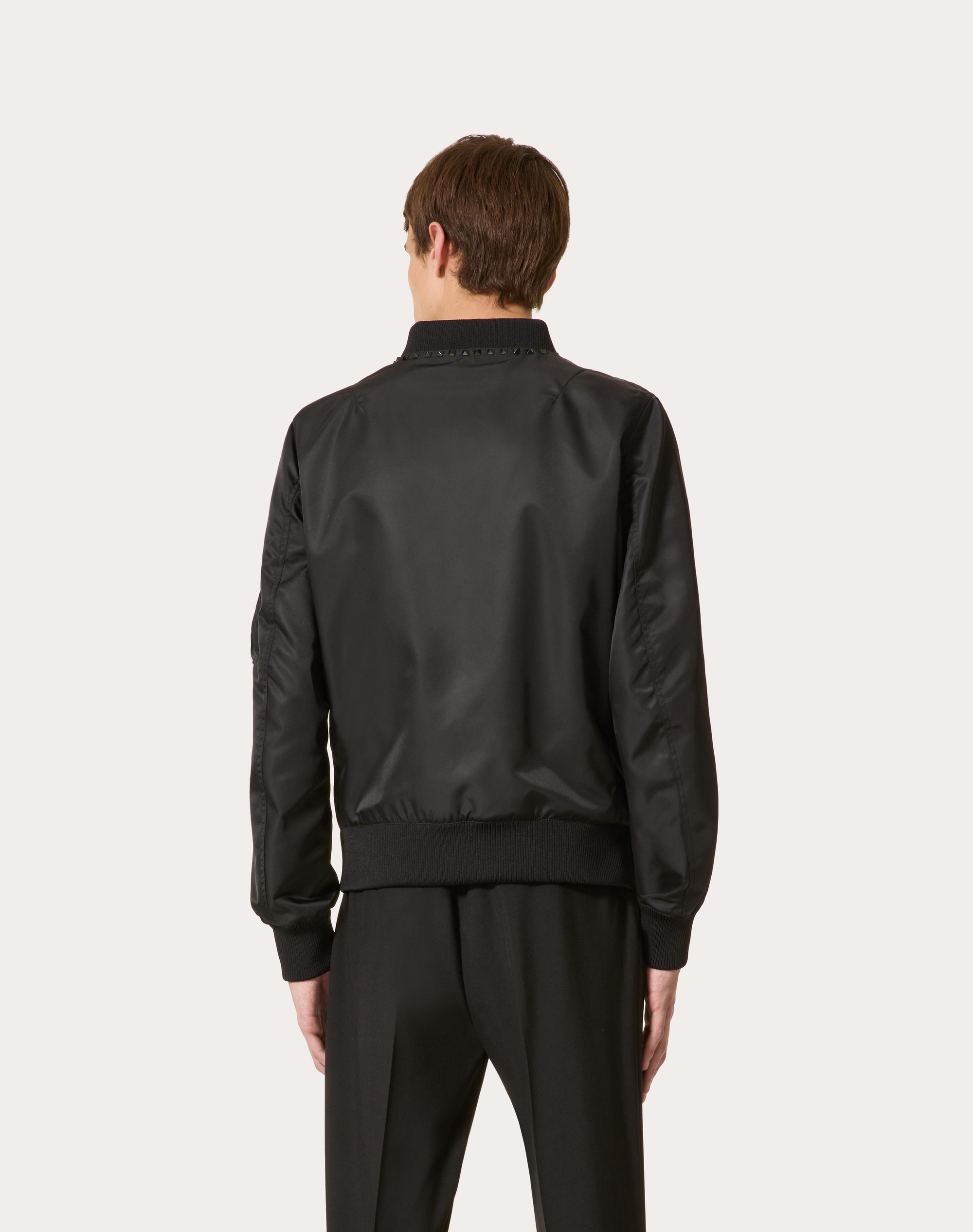 Valentino NYLON BOMBER JACKET WITH BLACK UNTITLED STUDS ON