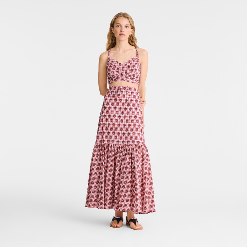 Longchamp Long skirt Blush - Vichy print veil outlook