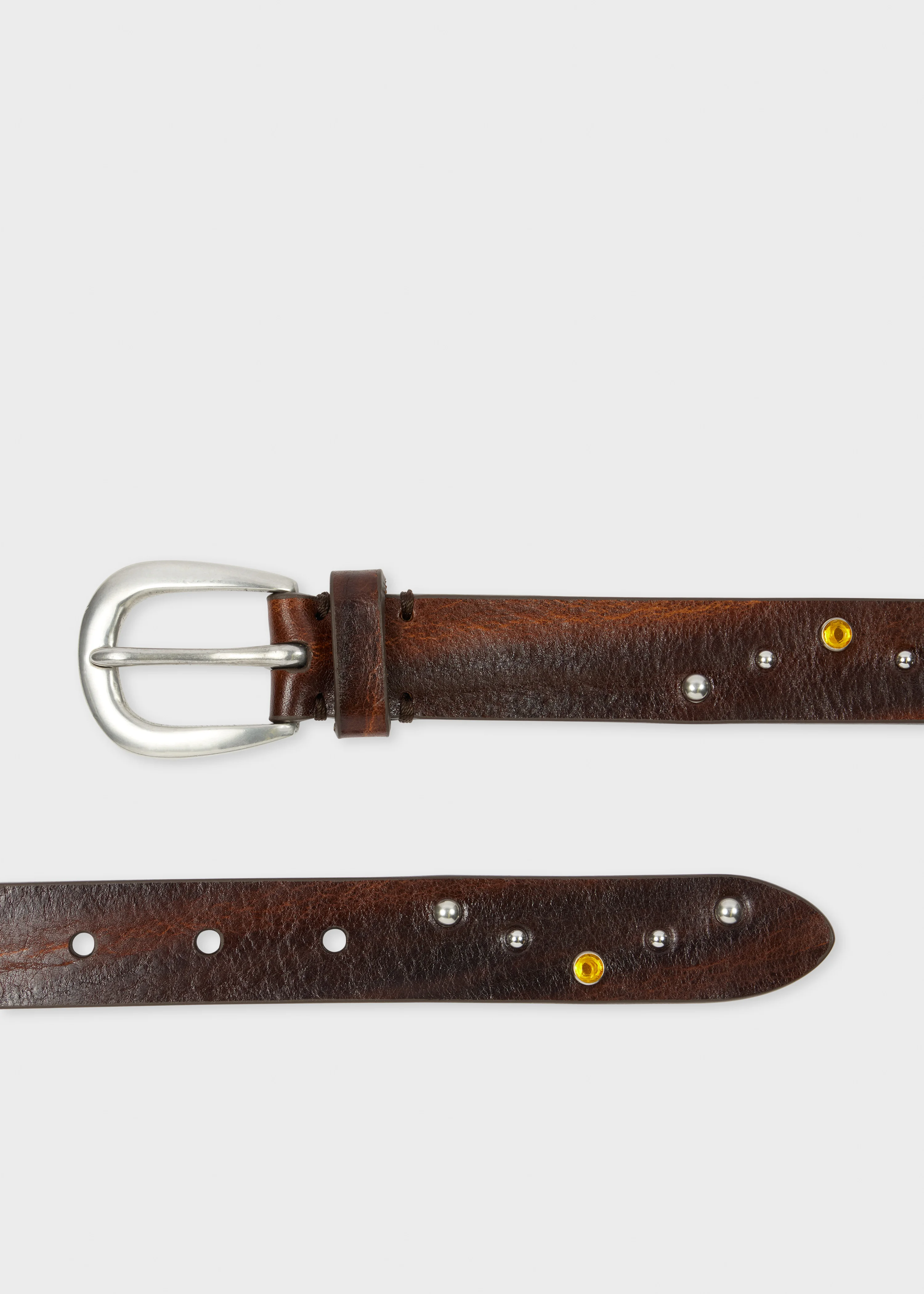 Brown Leather Studded Belt - 1