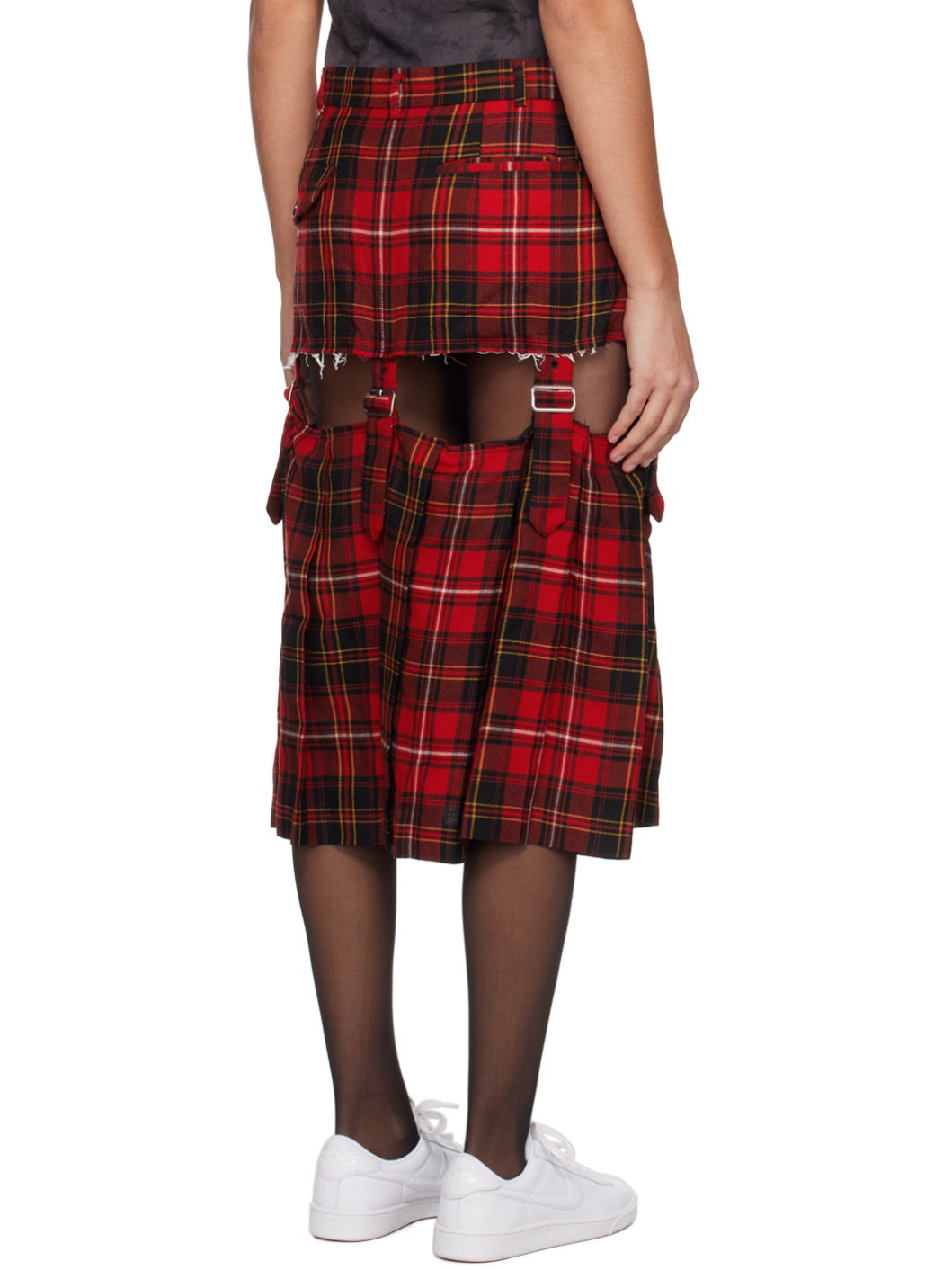 Red Cutout Midi Skirt - 3