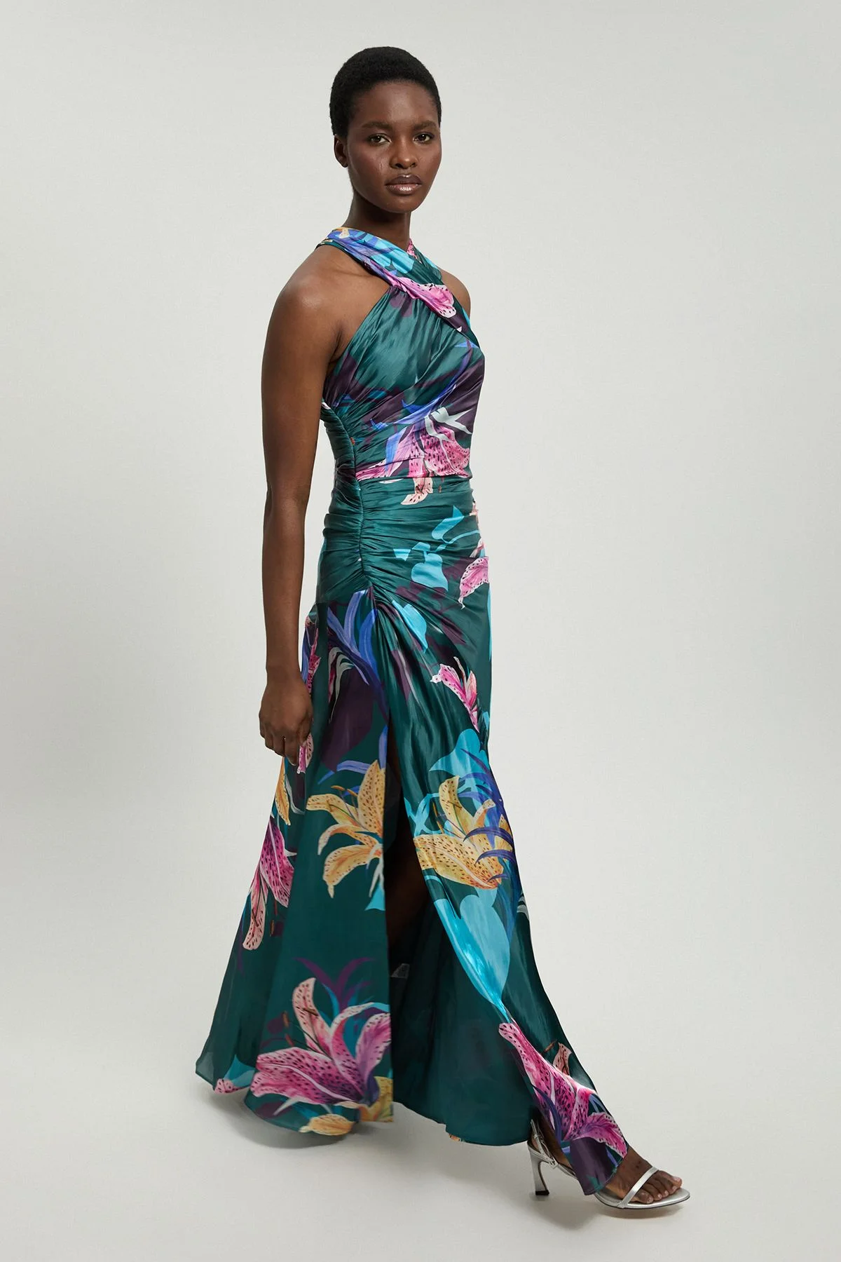 Printed Metallic Floral Woven Maxi Dress - 1