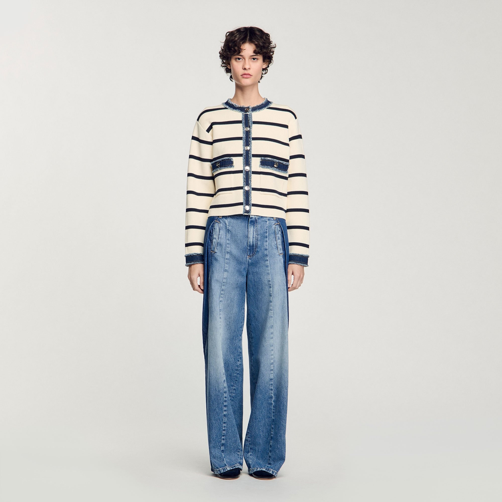 STRIPED CARDIGAN WITH DENIM DETAILS - 2
