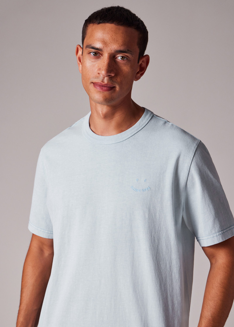 Pale Blue Pigment Dyed 'Happy' T-Shirt 3