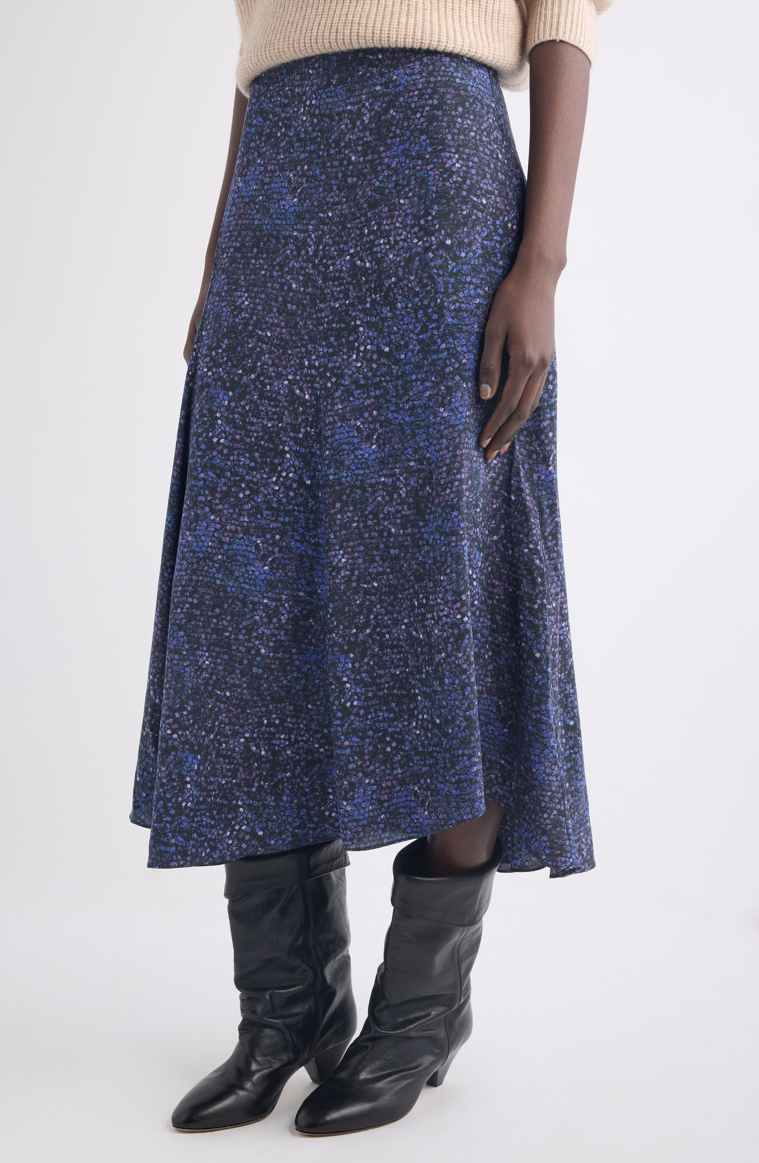 Isabel Marant Hortensia Mosaic Print Stretch Silk Midi Skirt in Midnight at Nordstrom - 4