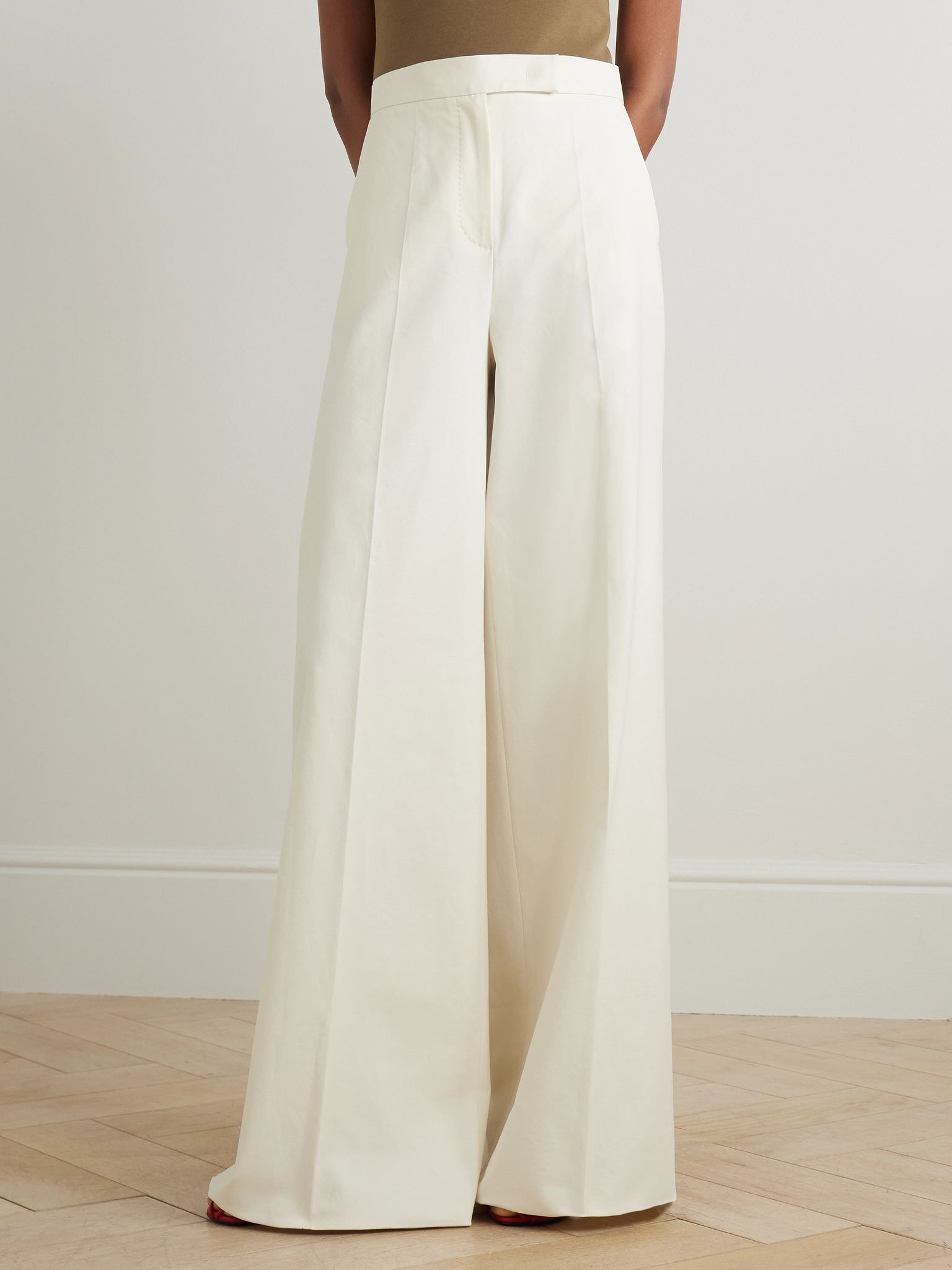 Cotton-blend wide-leg pants White - 3