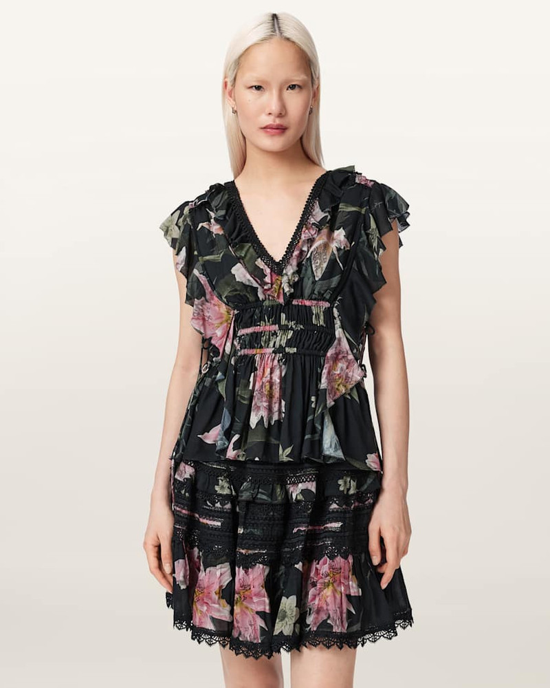 ALLSAINTS CANTO PRINTED RUFFLE TIERED TOP outlook