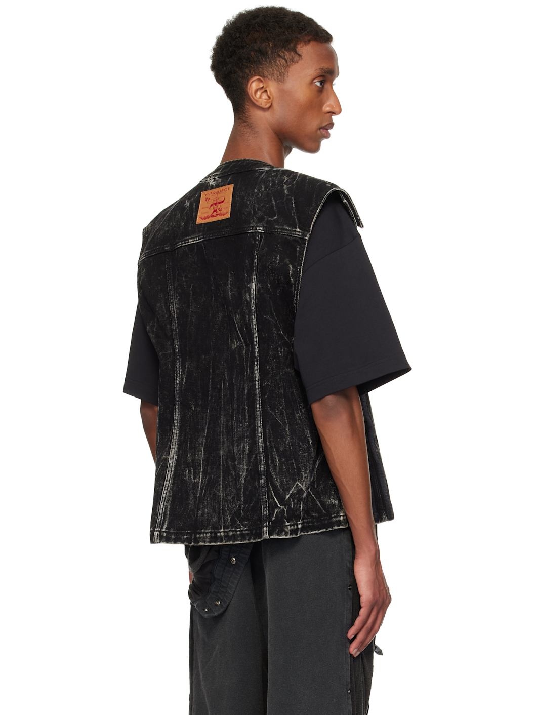 Black Vertical Whiskers Velcro Denim Vest - 3